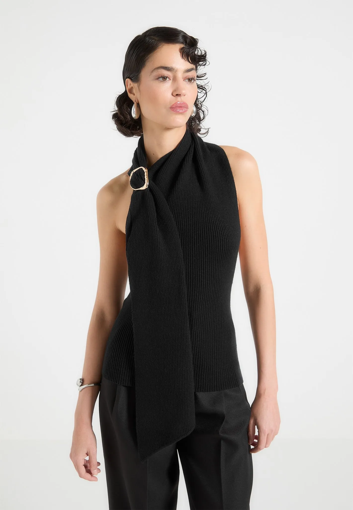 Unique Design cycling outfit Elodie - Knitted Draped Halterneck Top - Black
