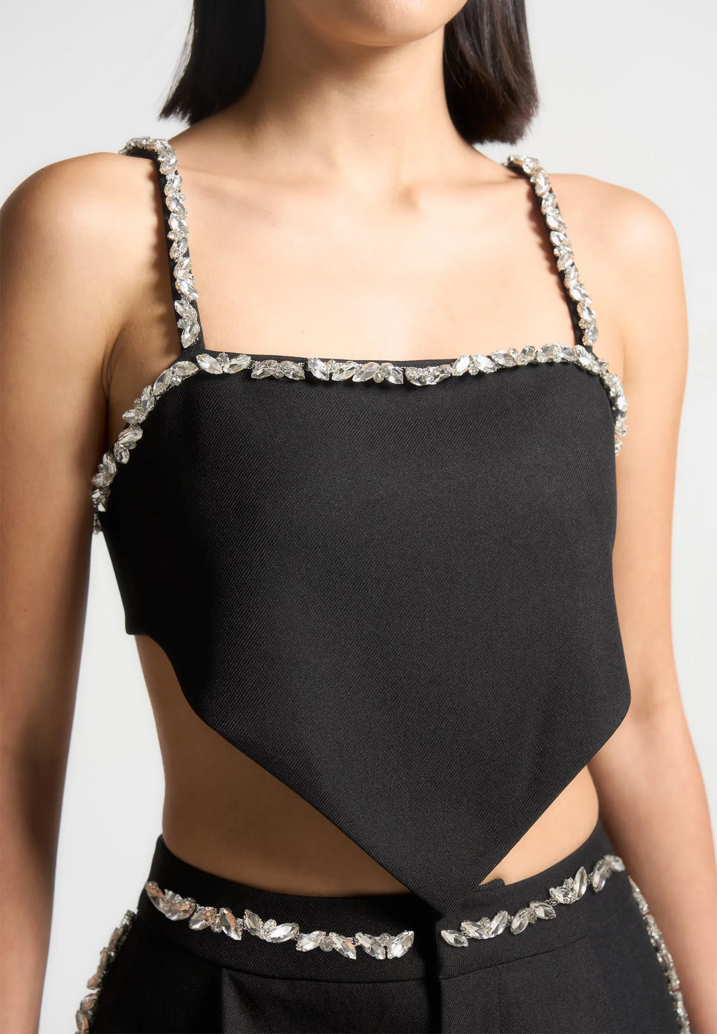 Eloise - Embellished Strap Handkerchief Top - Black Comfortable And Trendy TemperatureRegulating