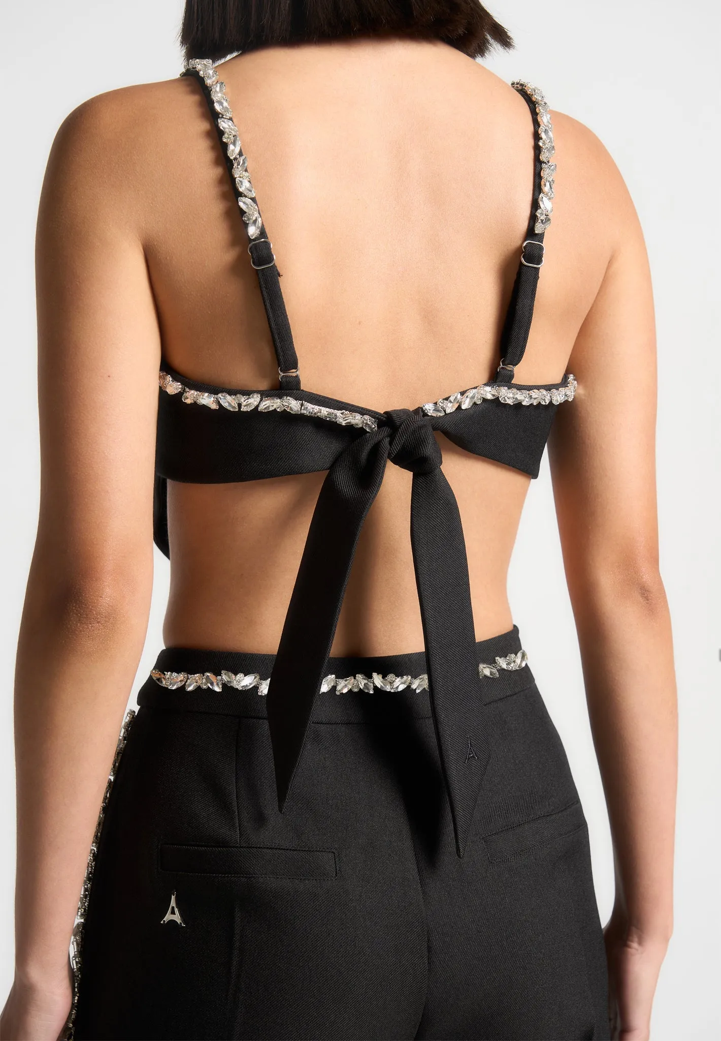 Basic Comfort Eloise - Embellished Strap Handkerchief Top - Black