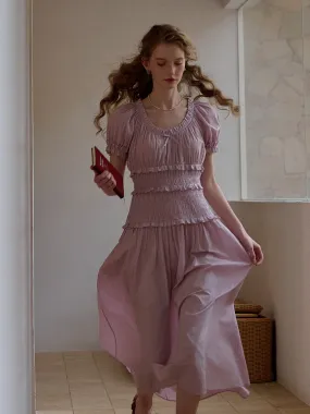 Elowen Round Neck Pleated 100% Cotton Dress Event Favorite Japan Cool