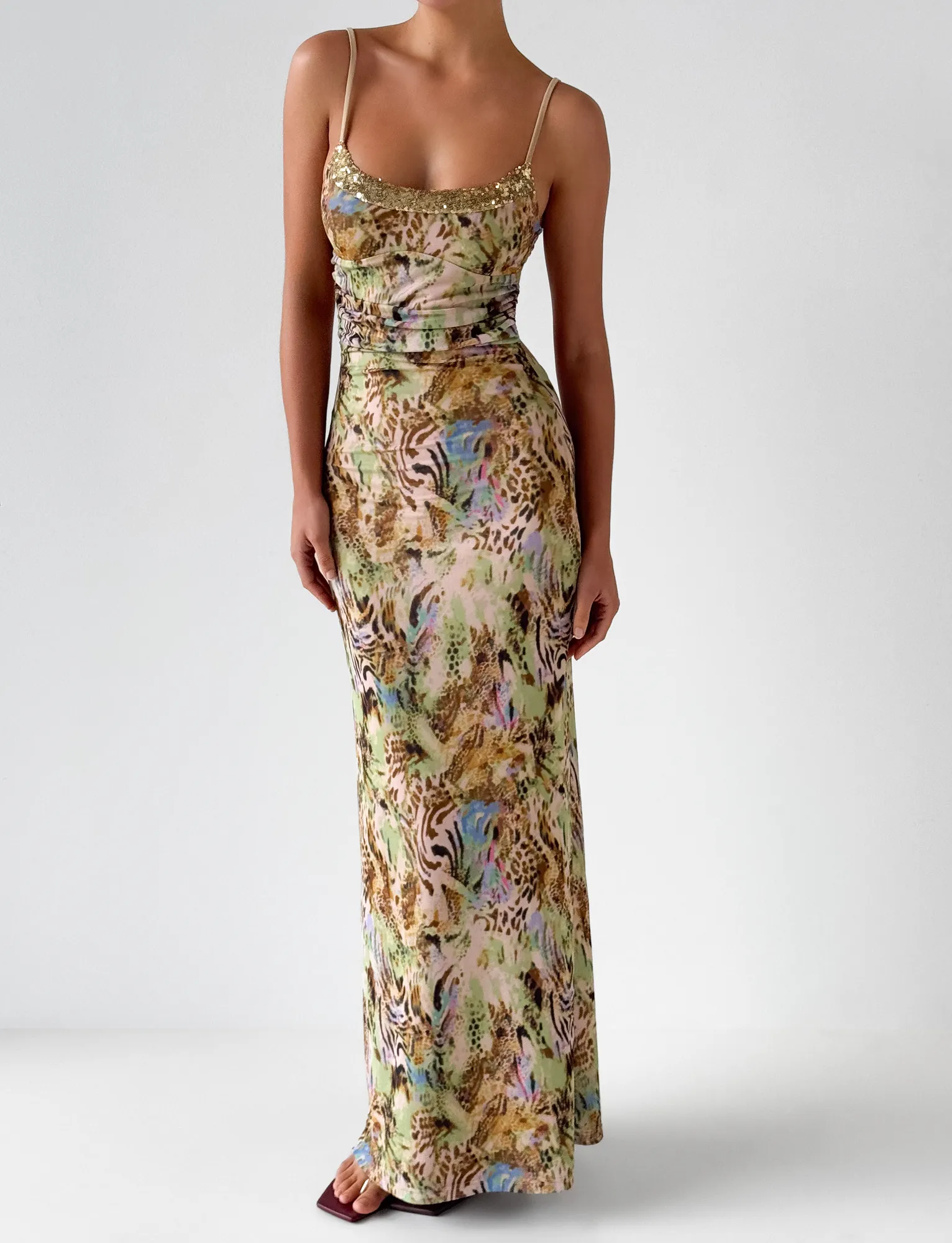 Off-Shoulder Bodycon-Fit ELYSIUM MAXI DRESS - ANIMAL SWIRL