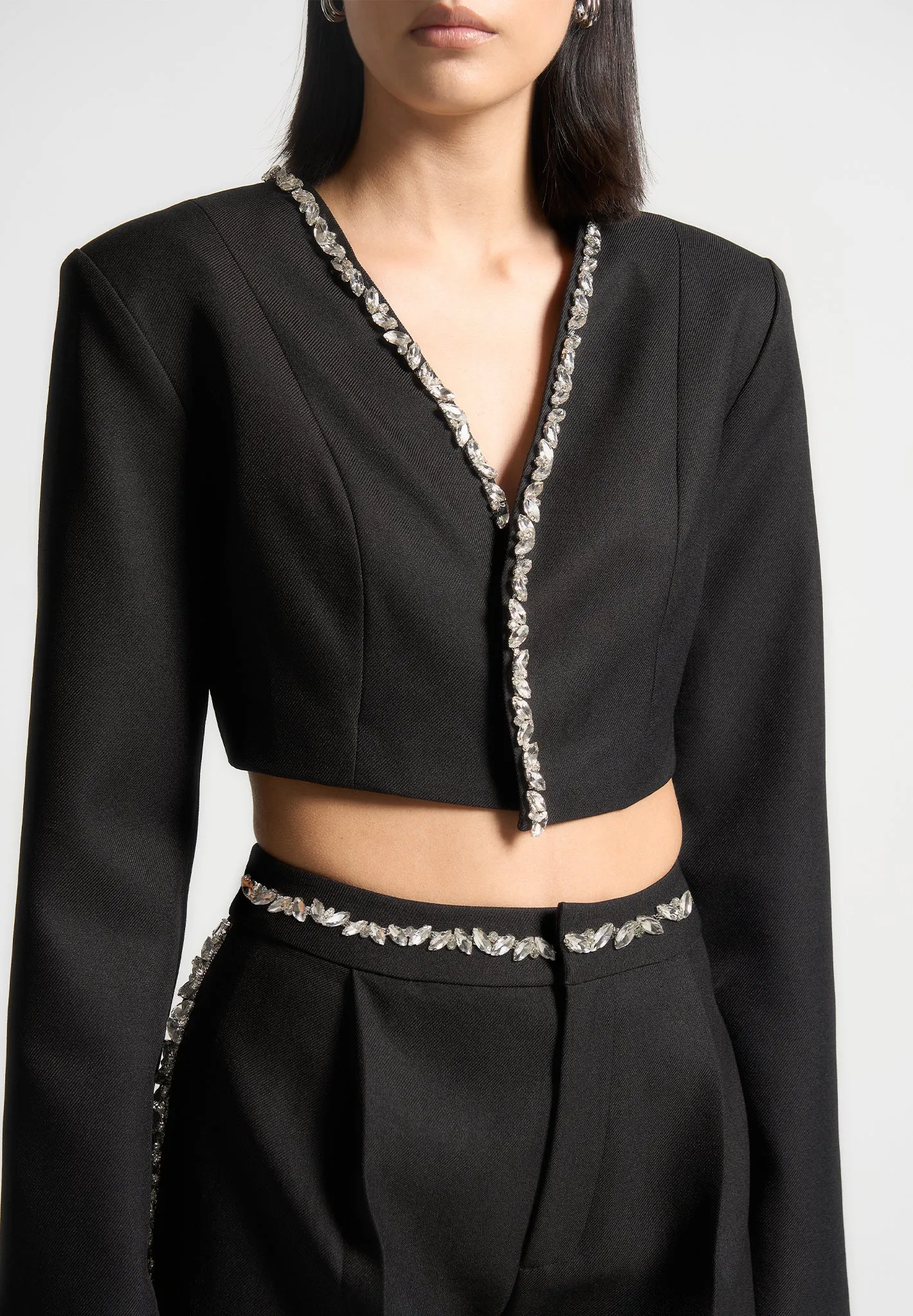 Sculpted Fit Fashionable Layer Embellished Cropped Blazer - Black