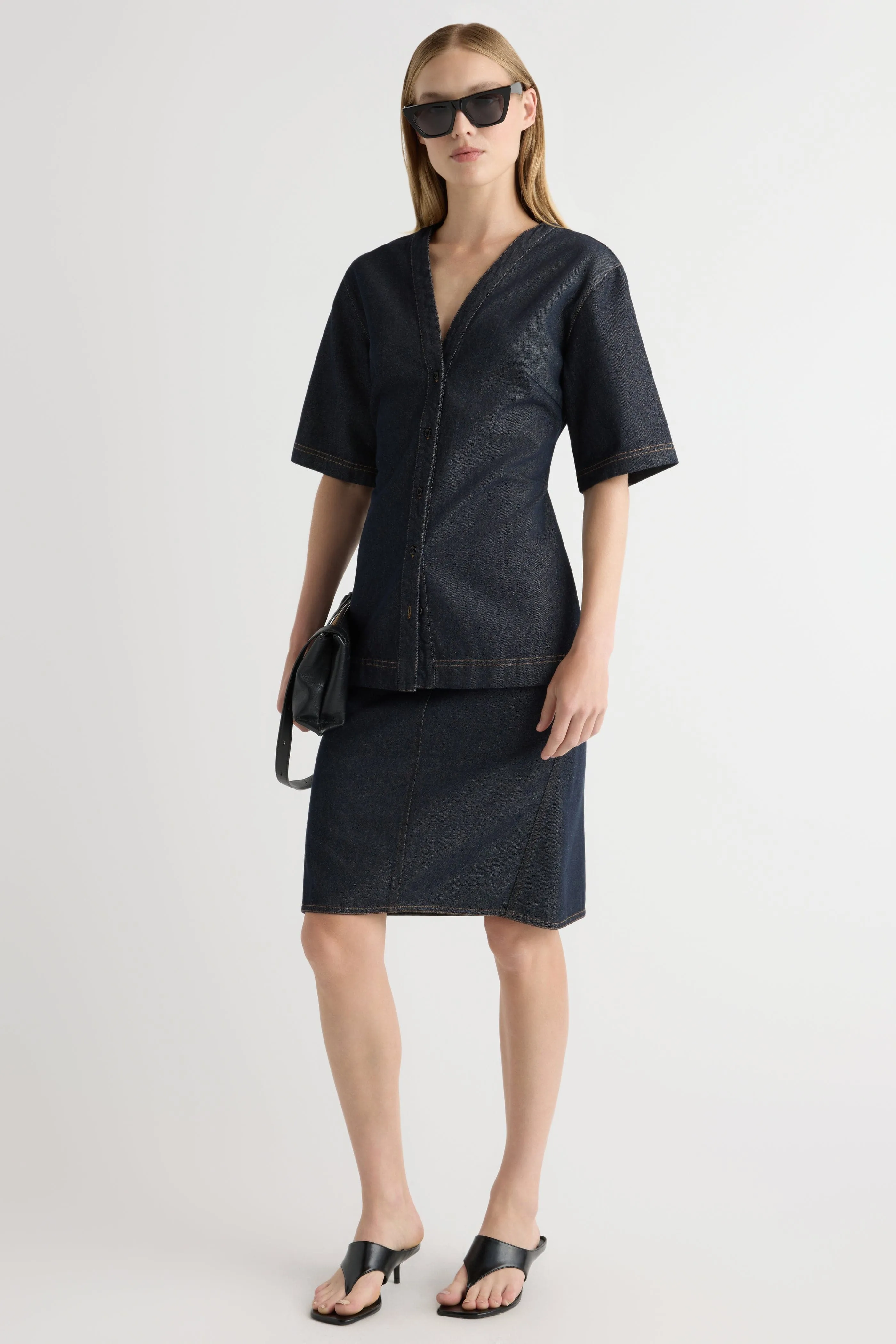 Tagless Neckline Emma Cinch-Waist Denim Shacket