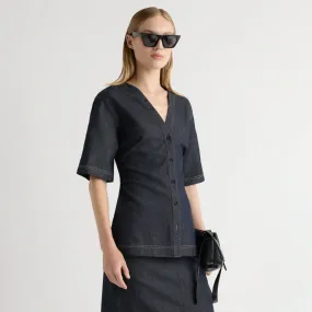 Summer Polo Machine Washable Fabric Emma Cinch-Waist Denim Shacket