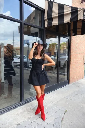 Reinforced Shoulder Seams CroppedLength Darcy Poplin Mini Dress - Black