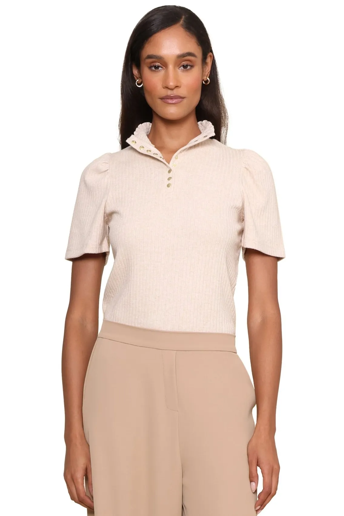 Layered Hem Reinforcement Barb Puff Sleeve Top