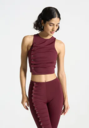 Eyelet Detail Tacked Racer Top  - Wine Red Effortless Comfort