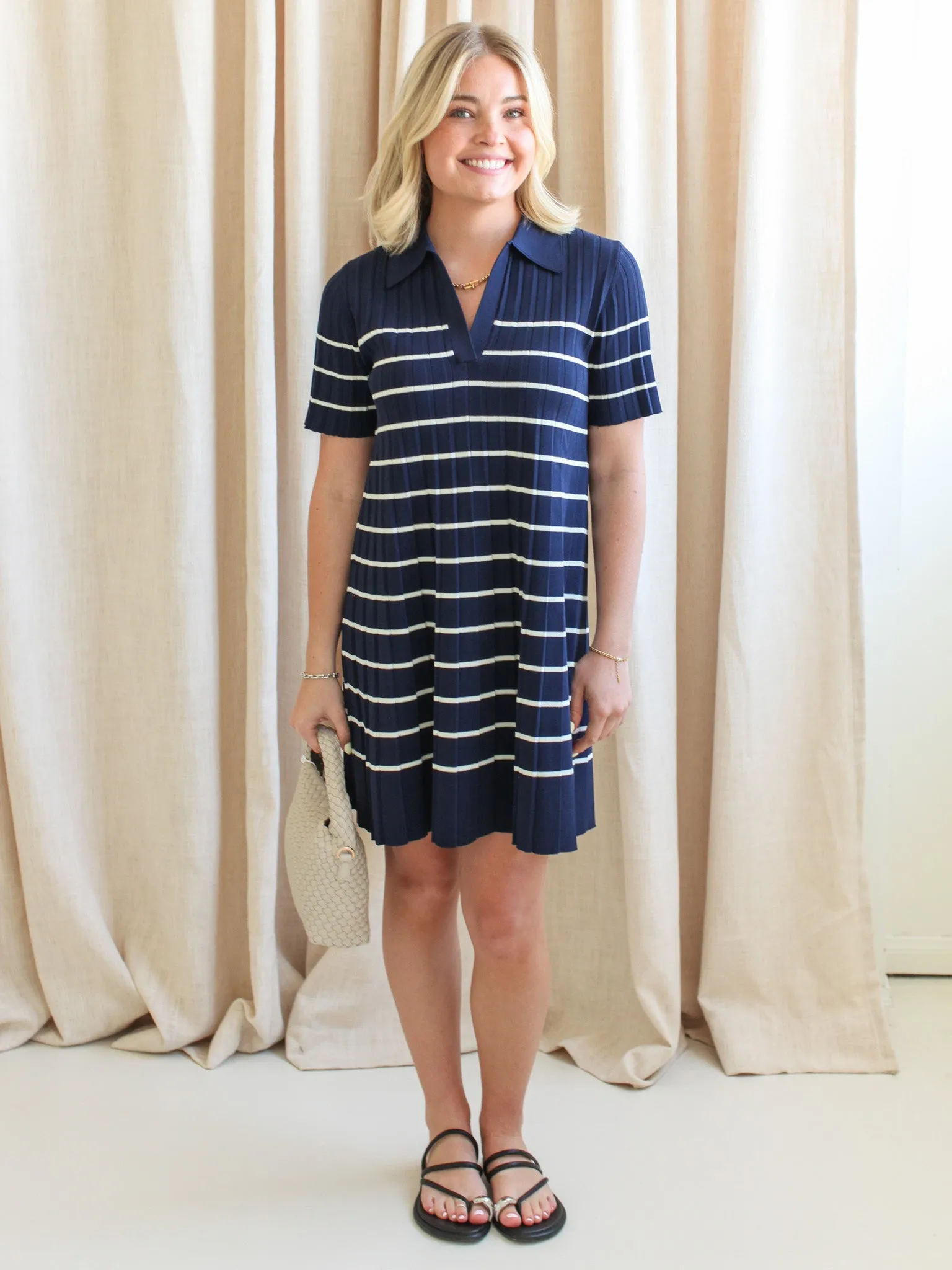 Style focused Non-Iron Ace Knit Dress- Navy
