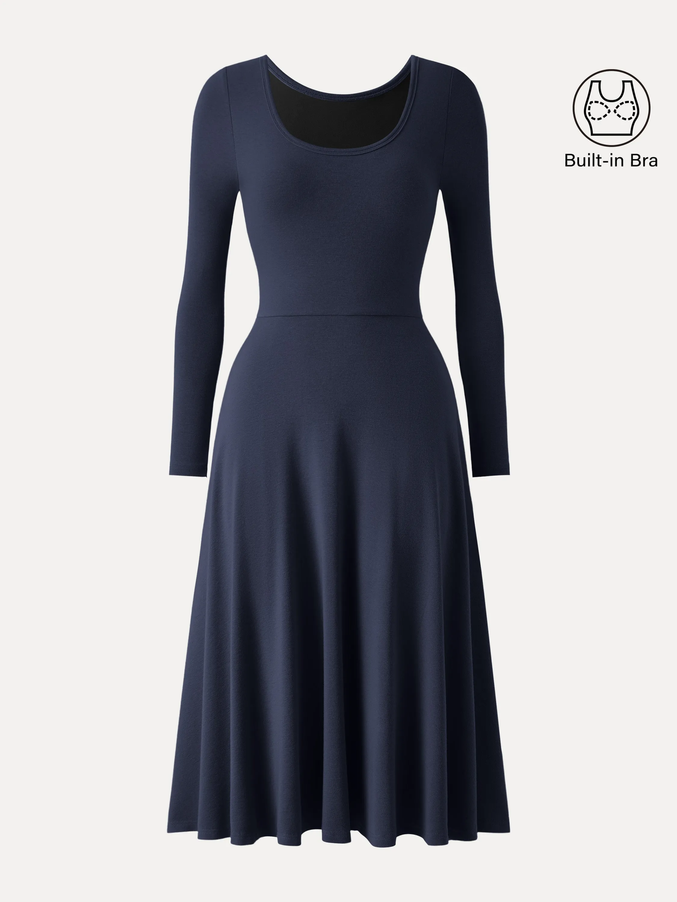 Essential Scoop Neck Long Sleeve Midi Brami Dress with Pockets Bare Arm Aura Glow