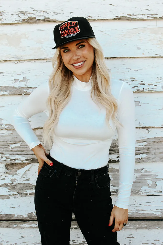 Essential Turtleneck Long Sleeve Bodysuit - White ThermalInsulation Noise Reduced Zipper