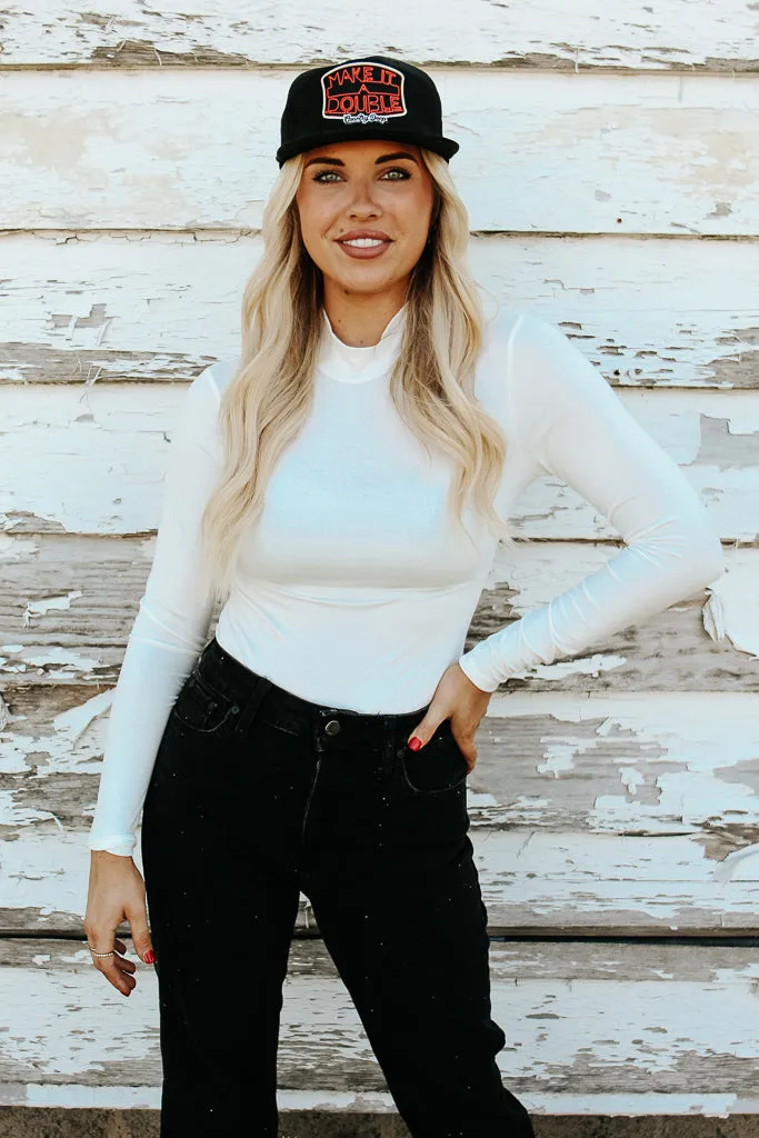 MultiPanelDesign LowMaintenanceMaterial Essential Turtleneck Long Sleeve Bodysuit - White