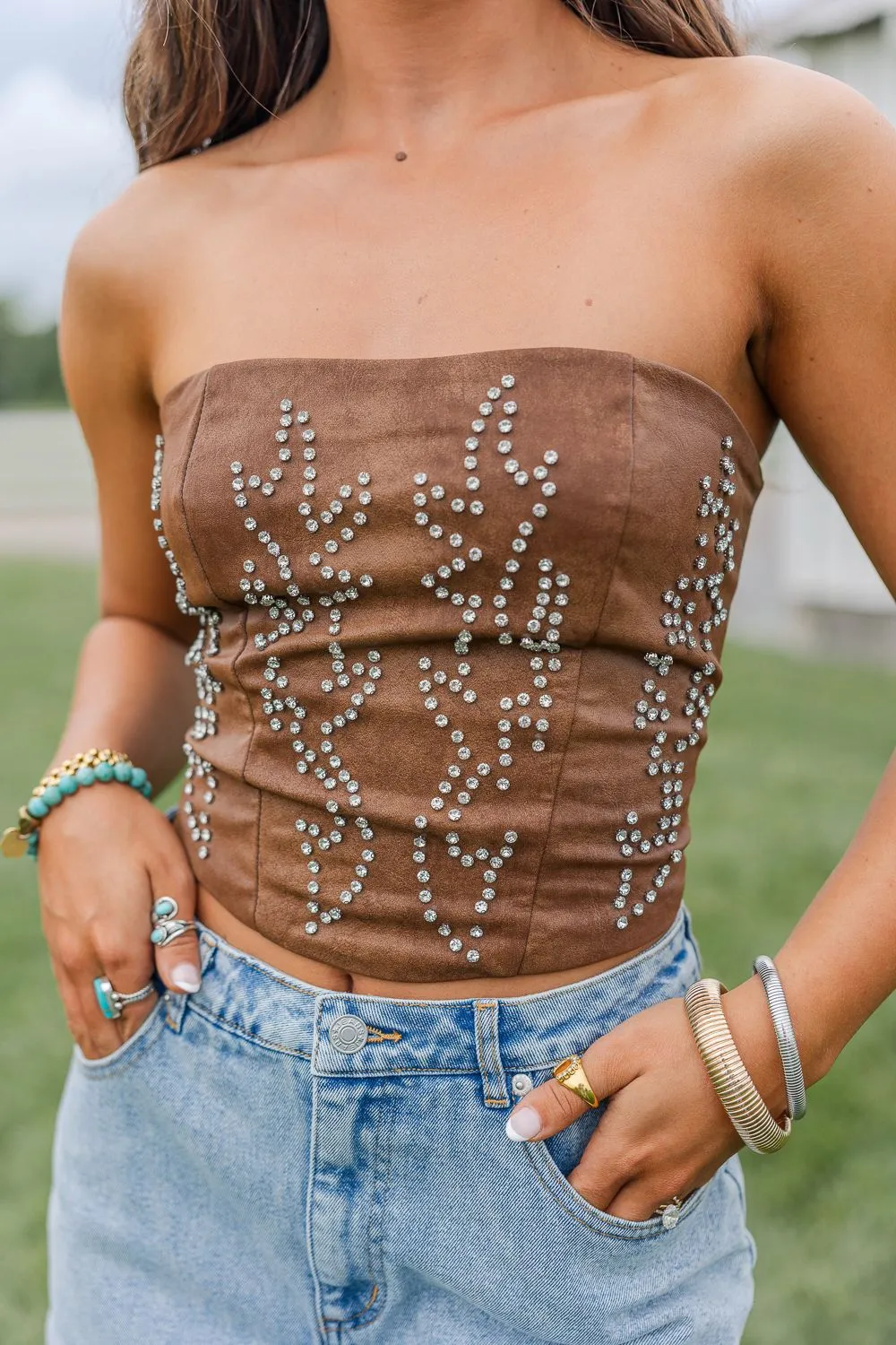 Beckee Western Corset Top- Brown Sport Hoodie