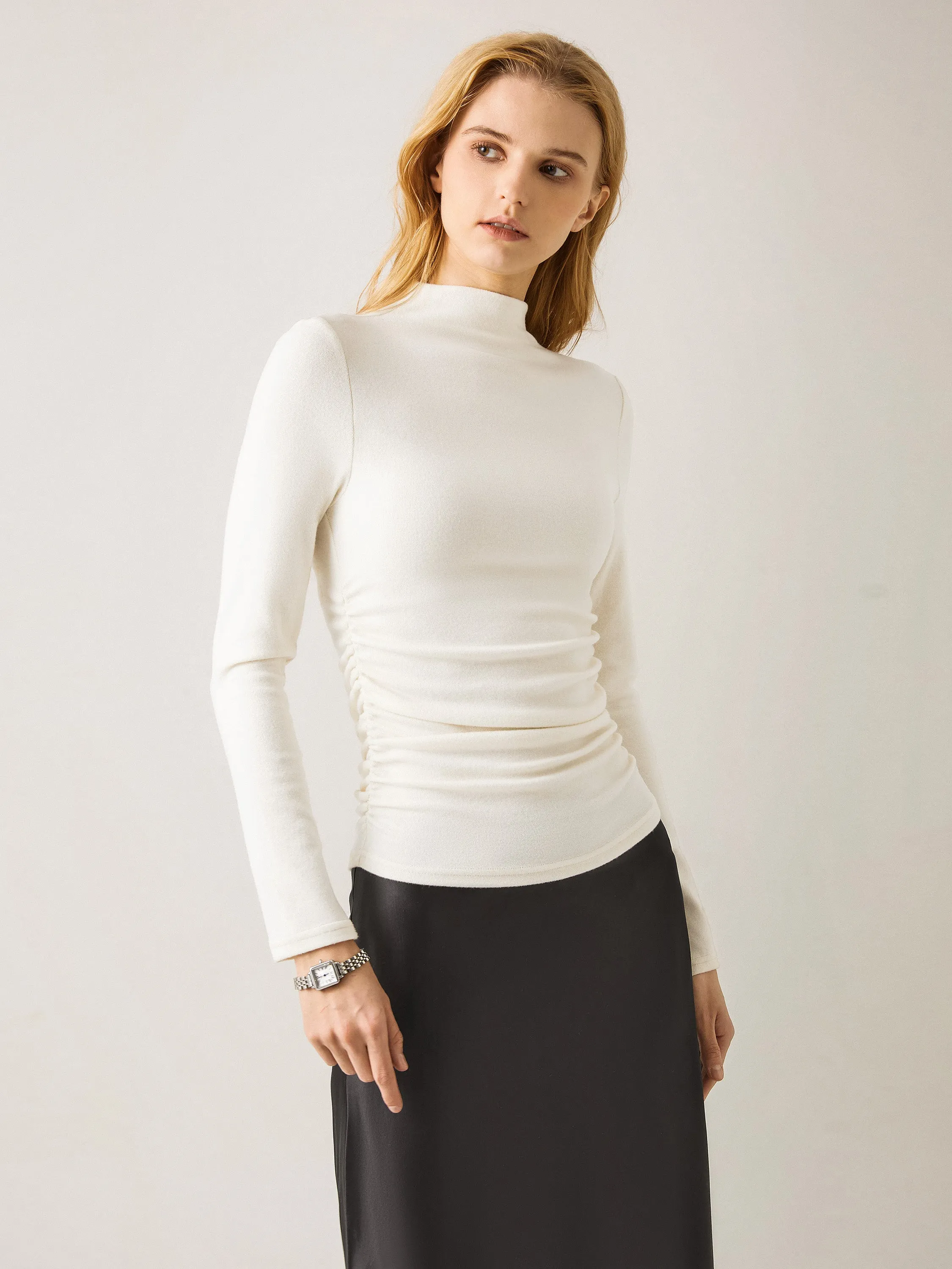 Thermal Ruched Sides Tuckable Mockneck Top Non Chafing Side Seams Colorfast Dye Method