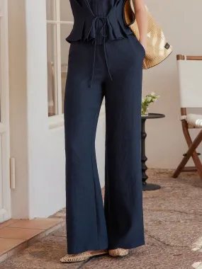 Non Binding Waist Recycled fibers European Linen Mid Rise Flared Pant with Pockets