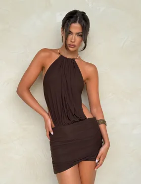 EVANNA MINI DRESS - BROWN : CHOCOLATE Chic Silhouette