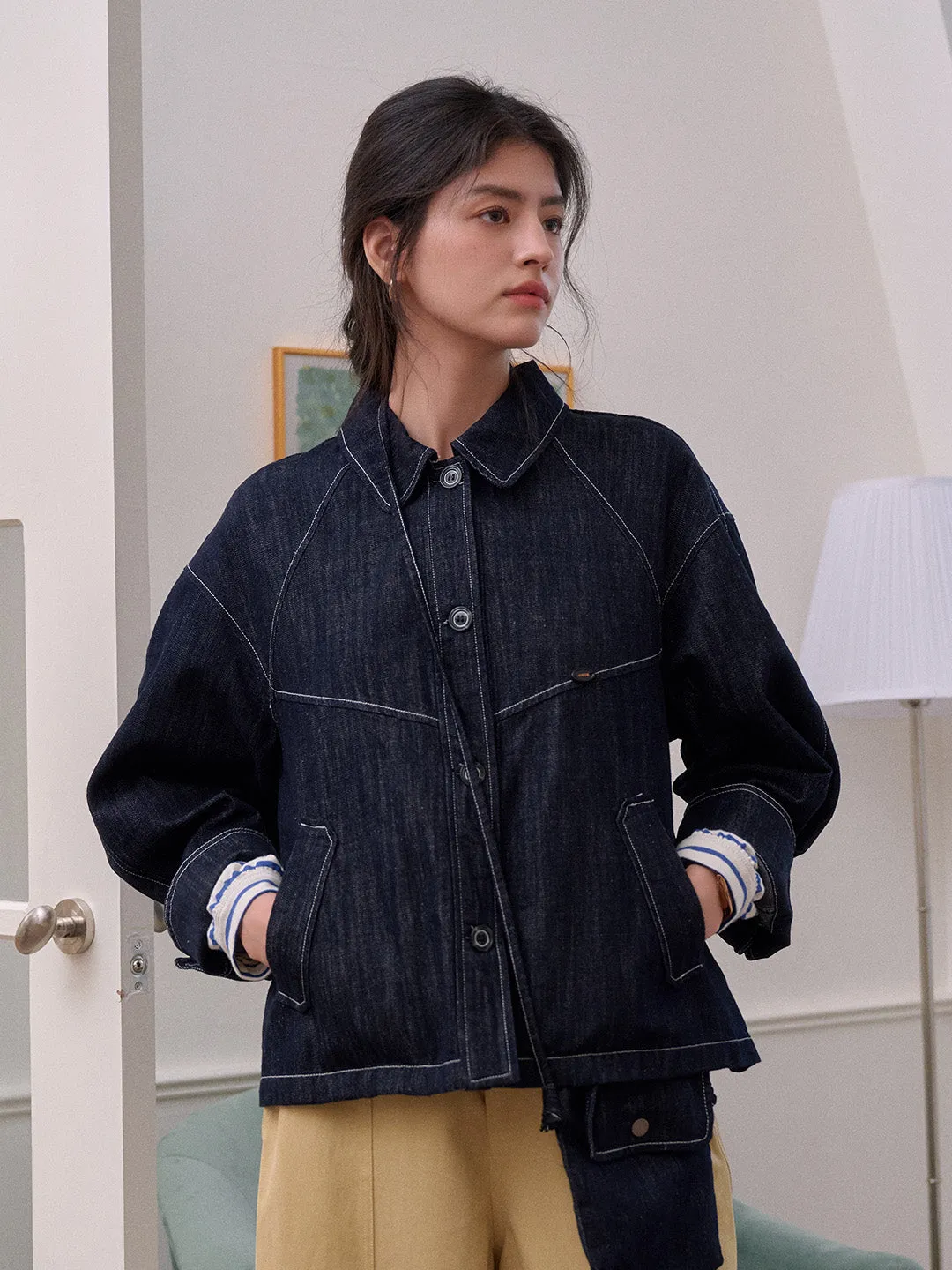 Ever Versatile Balanced Wardrobe Elle Lapel Cotton Lyocell Denim Jacket