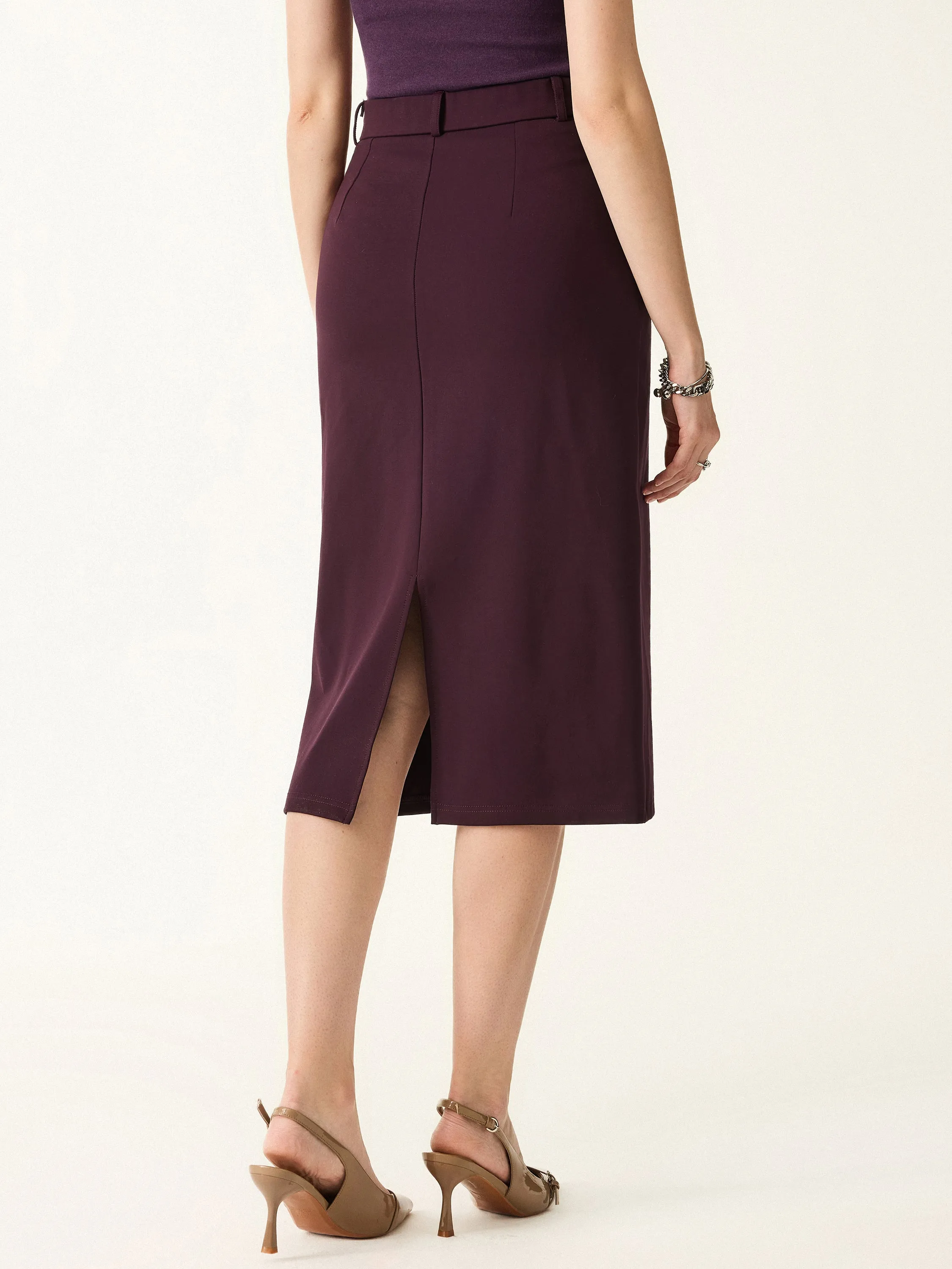 Essential A-line Midi Skirt with Zippered Pockets Chilly Day Wear