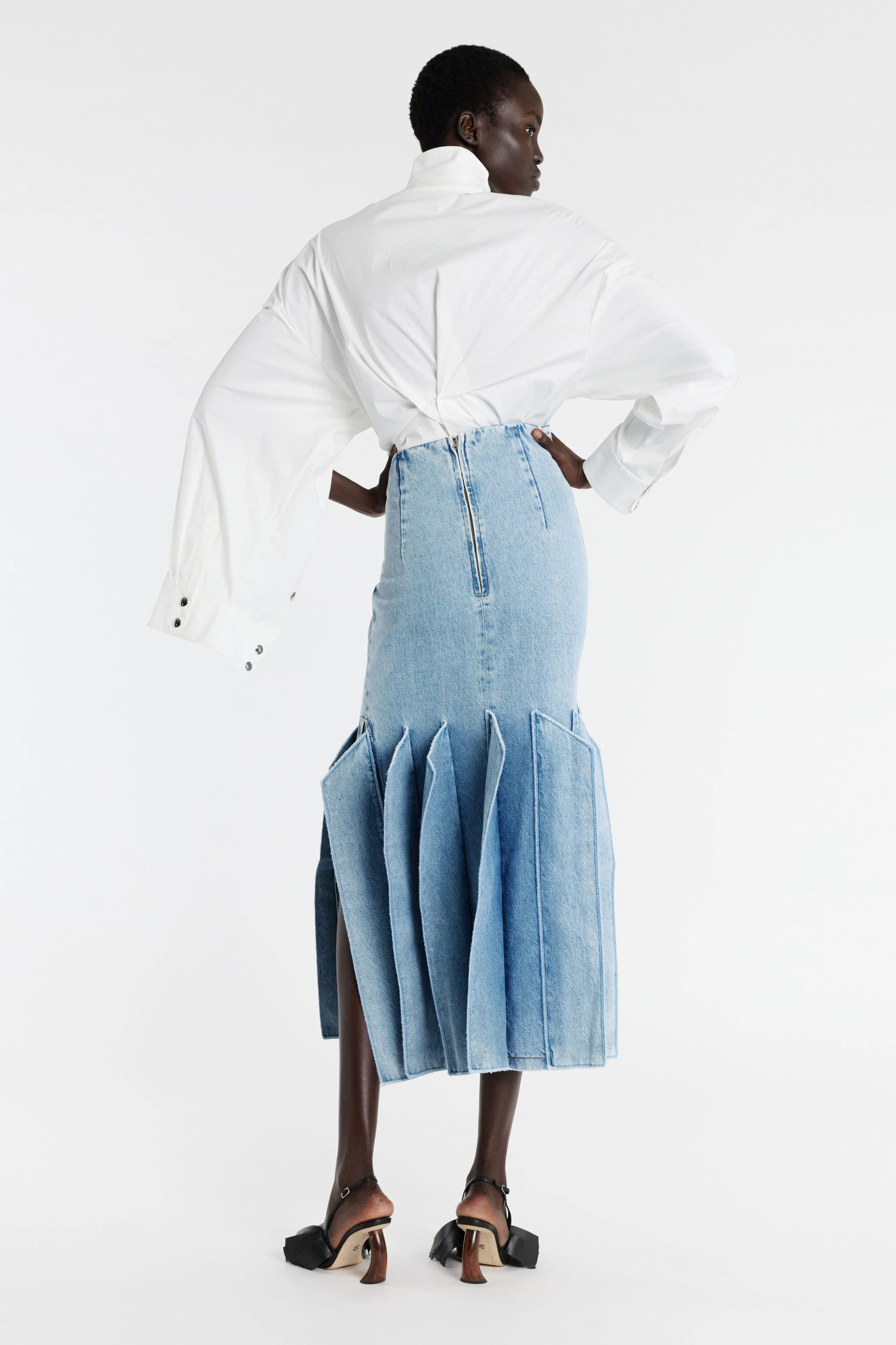 Fit and Comfort Denim Skirt With Panel Detail Mid Blue