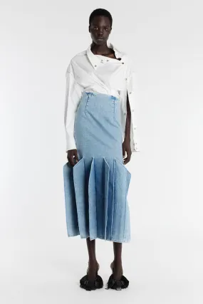 High Waist Gentle Comfort Denim Skirt With Panel Detail Mid Blue