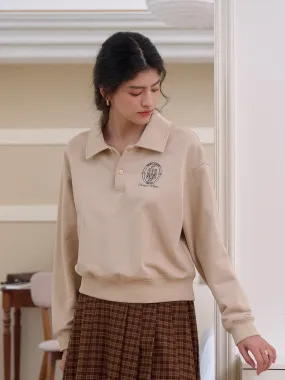 Daleyza Polo Collar 100% Cotton Sweatshirt Retro design Simple Cut