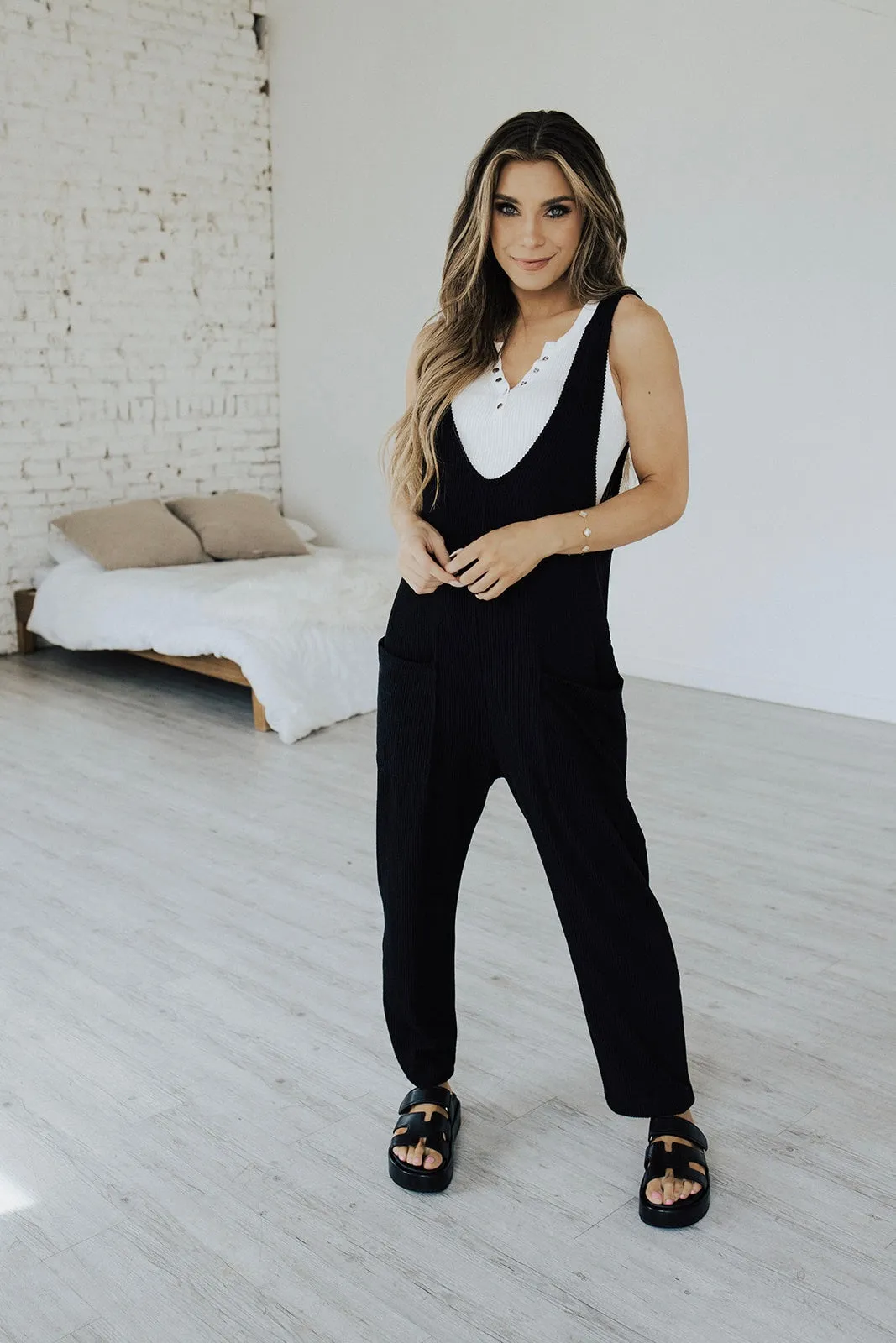 Smooth Stitching Oversized Collar Heat Waves Ribbed Jumpsuit