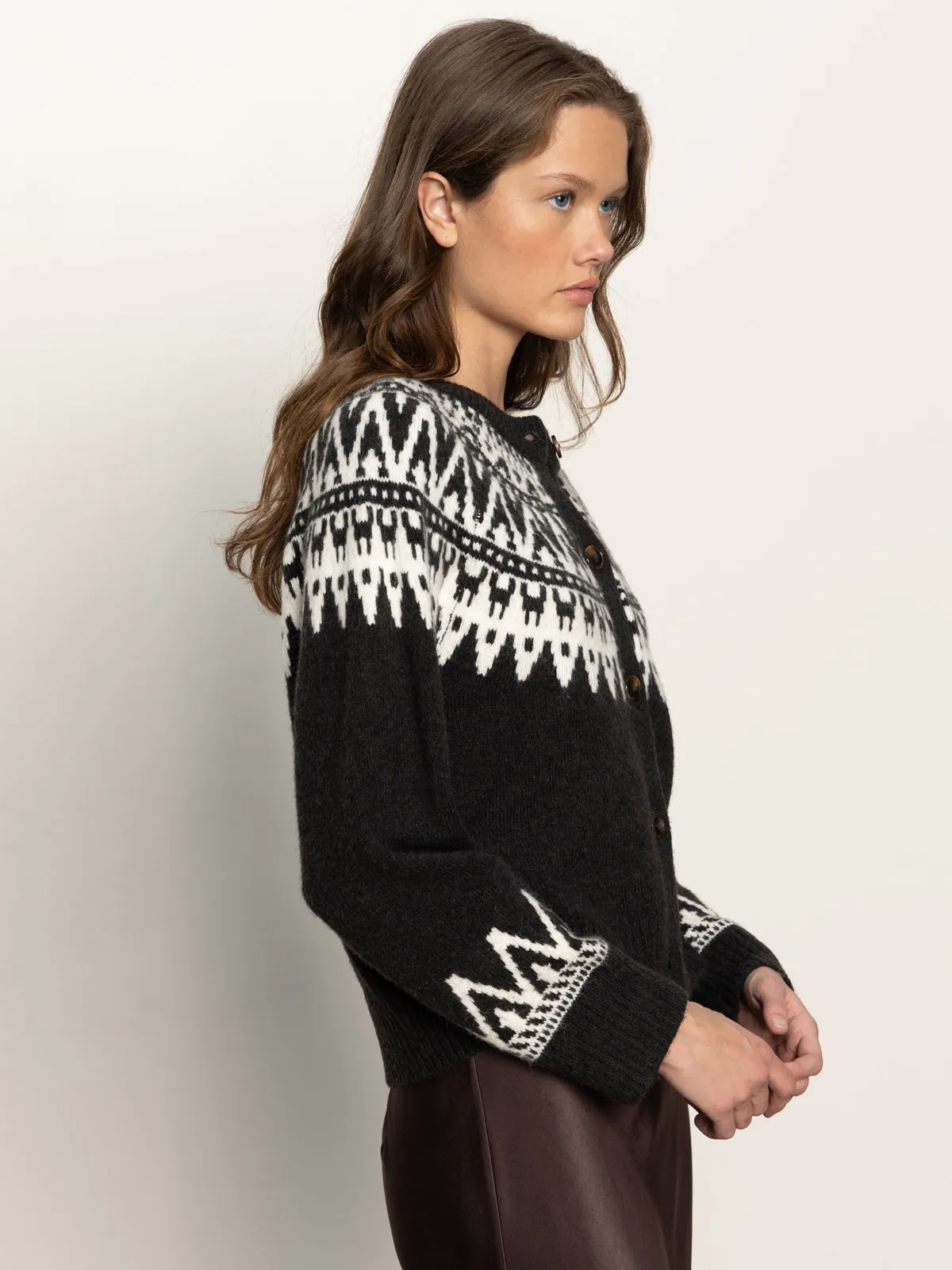 Fairisle Crewneck Cardi Ink Multi Quick Release Buckle
