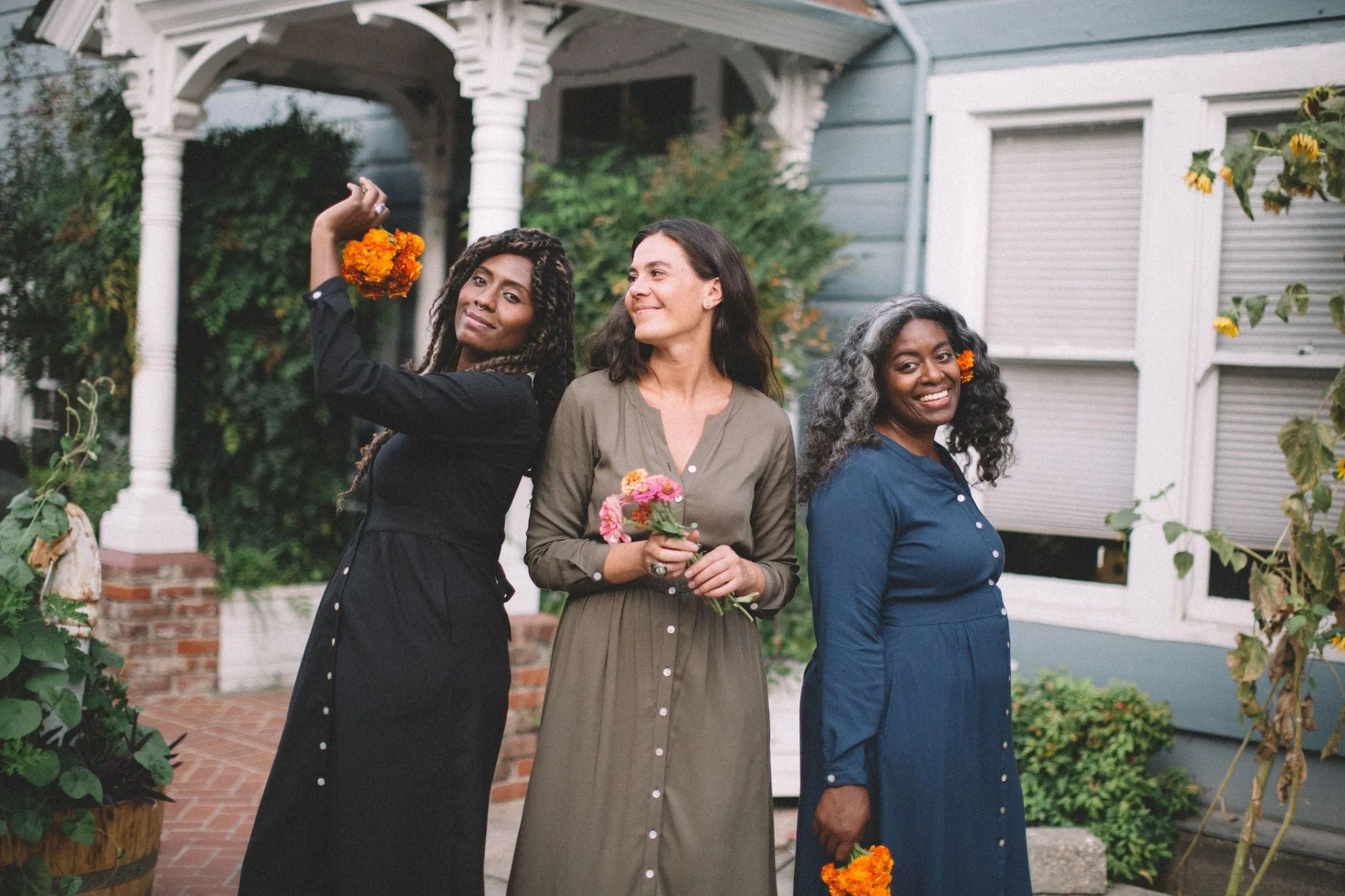 Vera Dress in Navy Challis Lounge Texture Olive Fresh