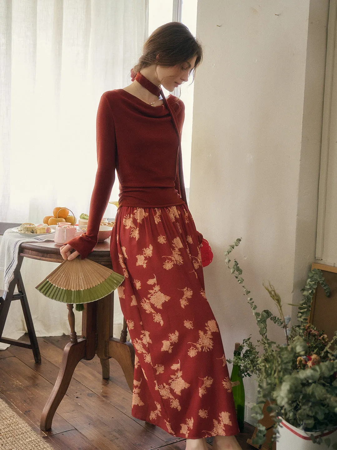 Light Comfort Luna Retro Scarf Long-sleeved Dress