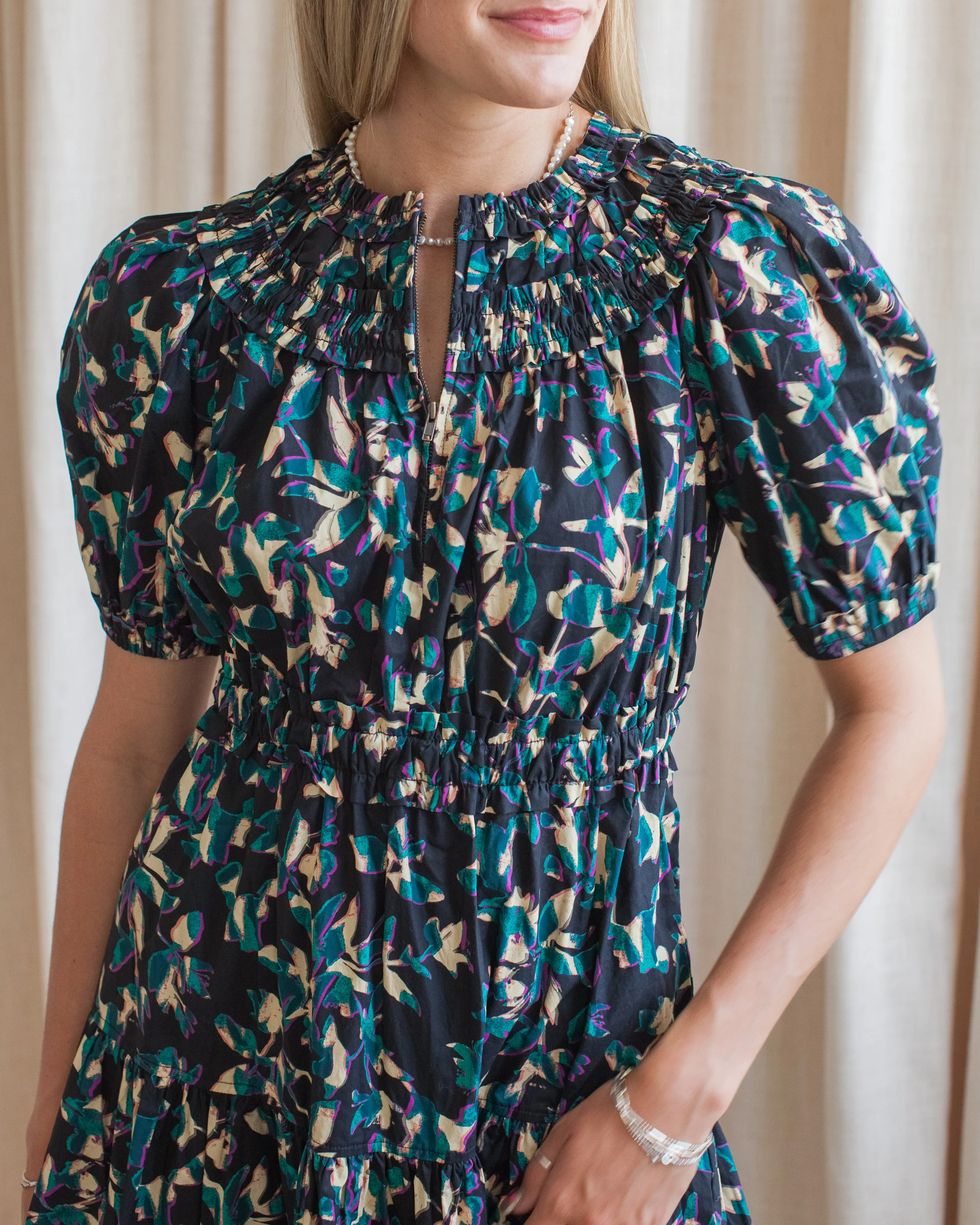 Relax Draping Cool Comfort Ulla Johnson Othella Short Sleeve Midi Dress- Kaleidoscope