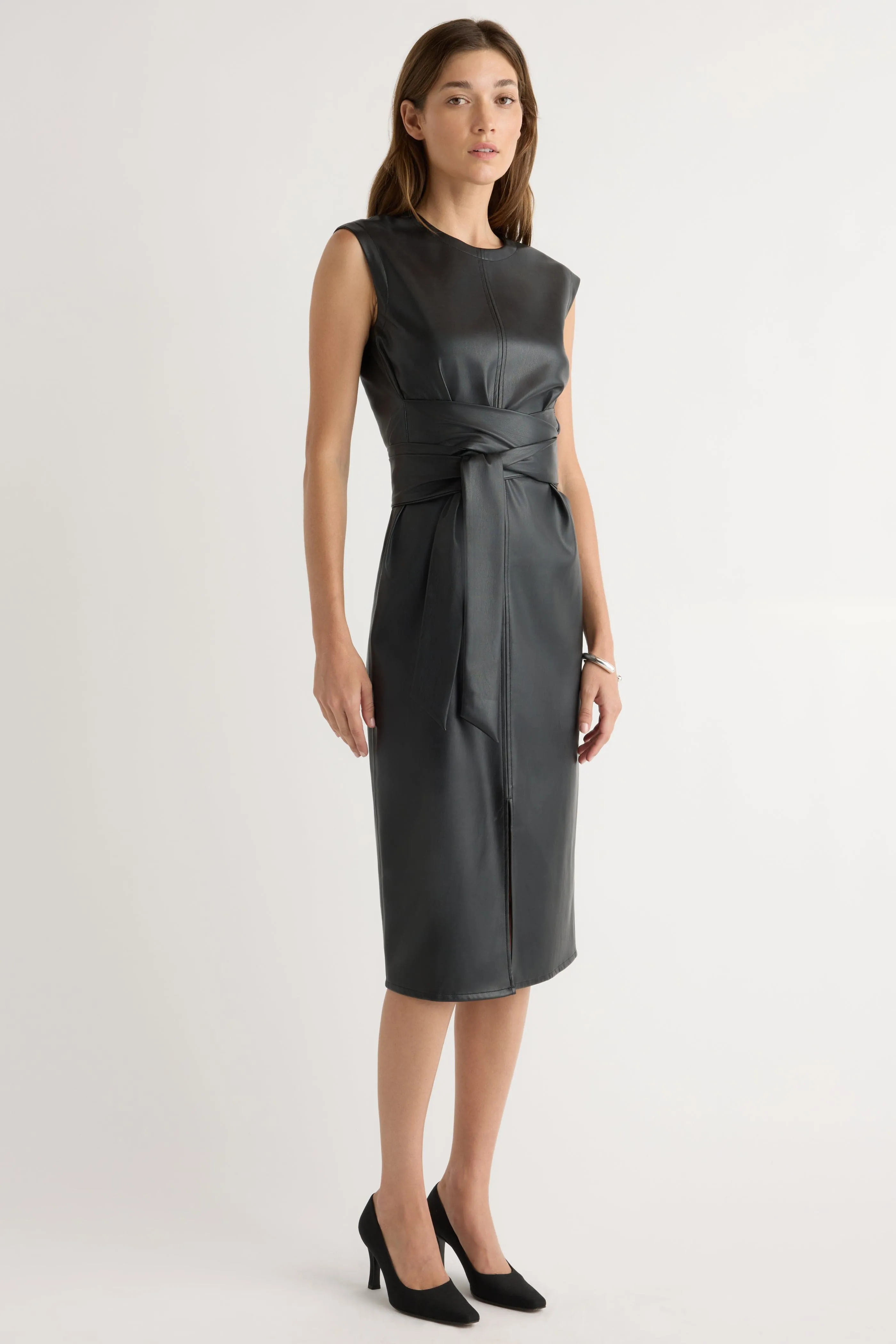 Modern Fit Pilar Vegan Leather Tie-Front Dress