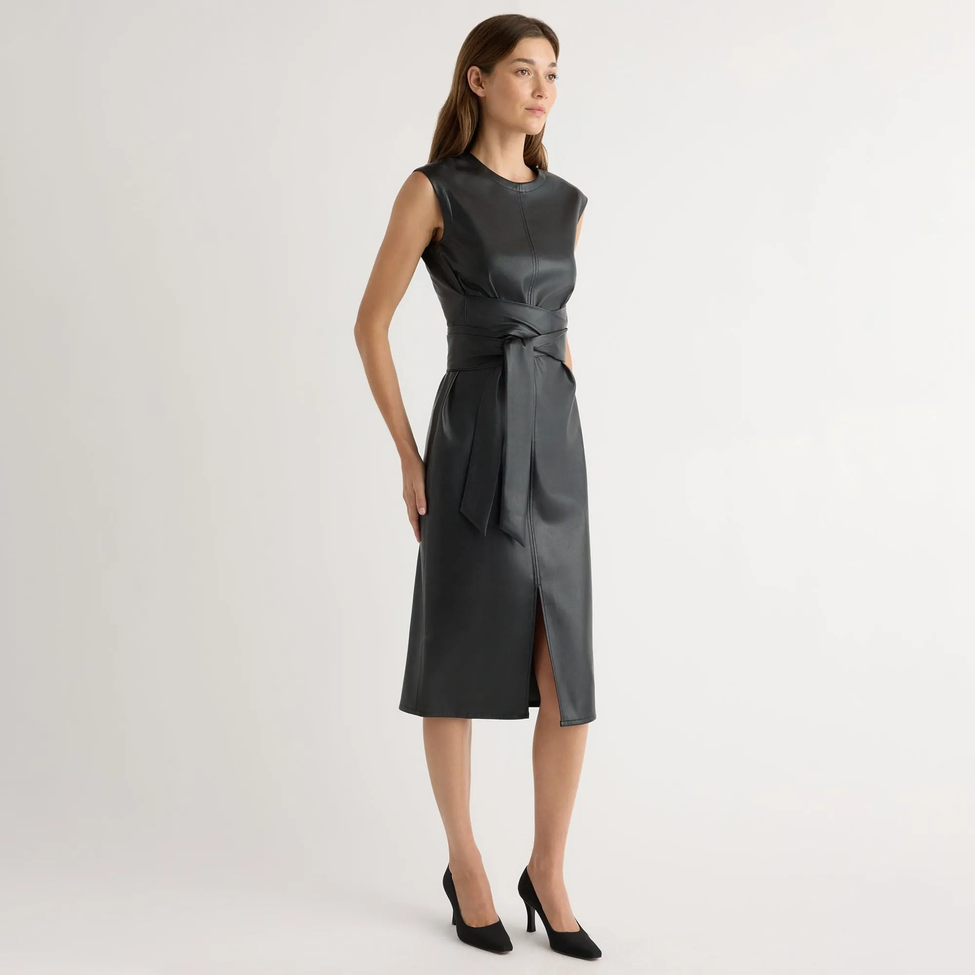 Pilar Vegan Leather Tie-Front Dress All-Day Comfort Wear Panelled-Design