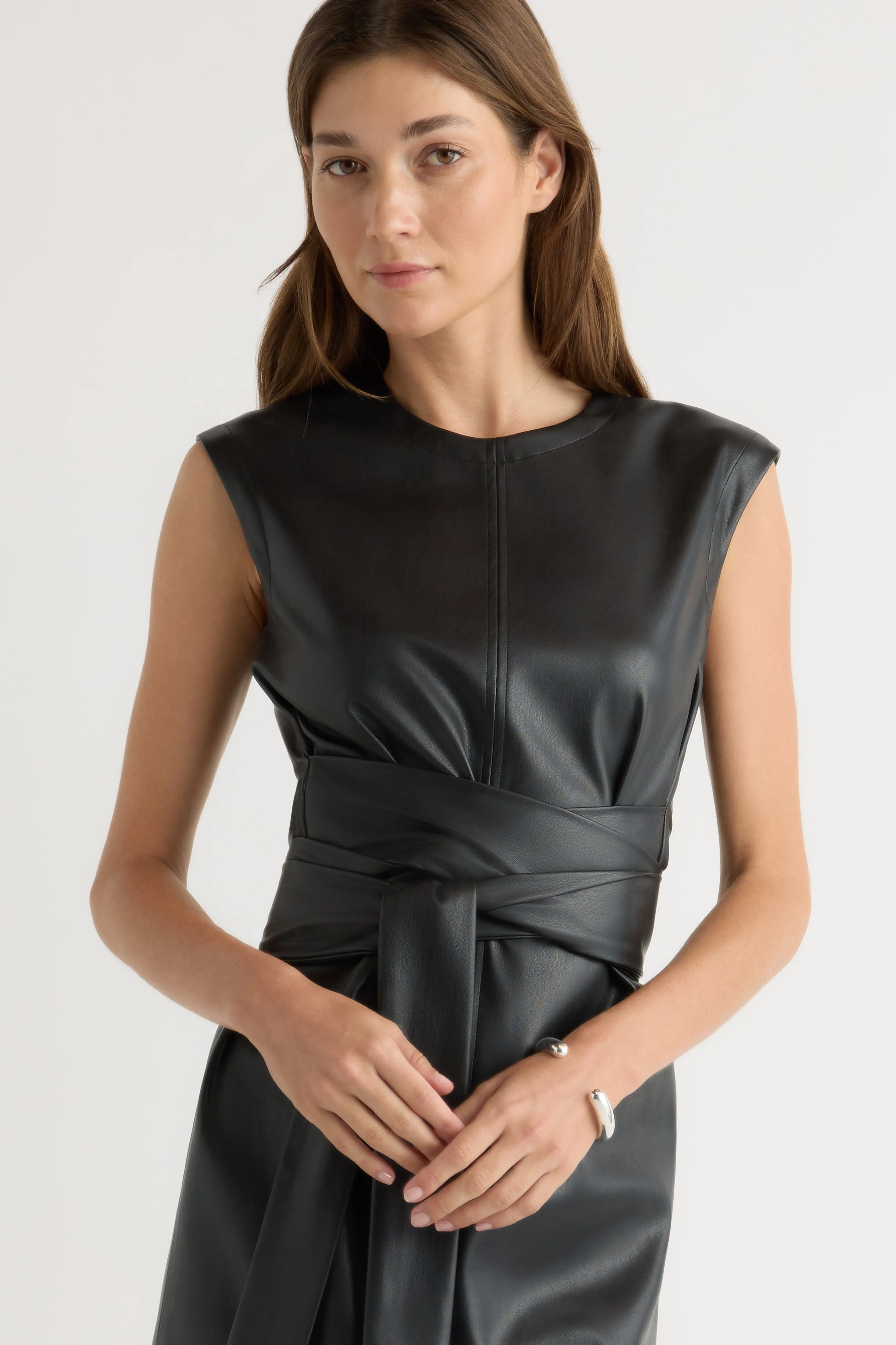 Stay Cool Chic and Cozy Wear Pilar Vegan Leather Tie-Front Dress