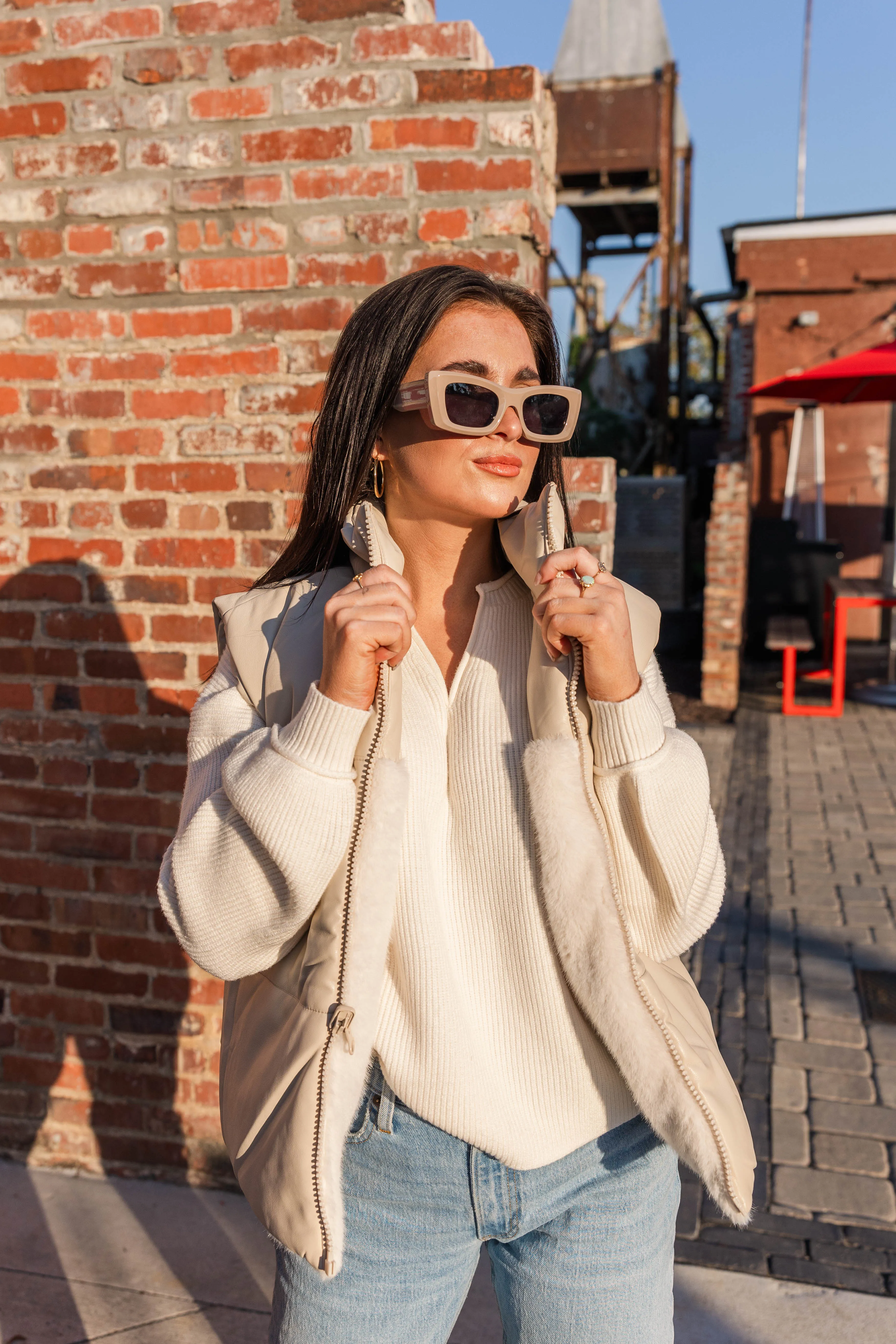 Faux Leather & Fur Reversible Vest OdorResistant Fabric