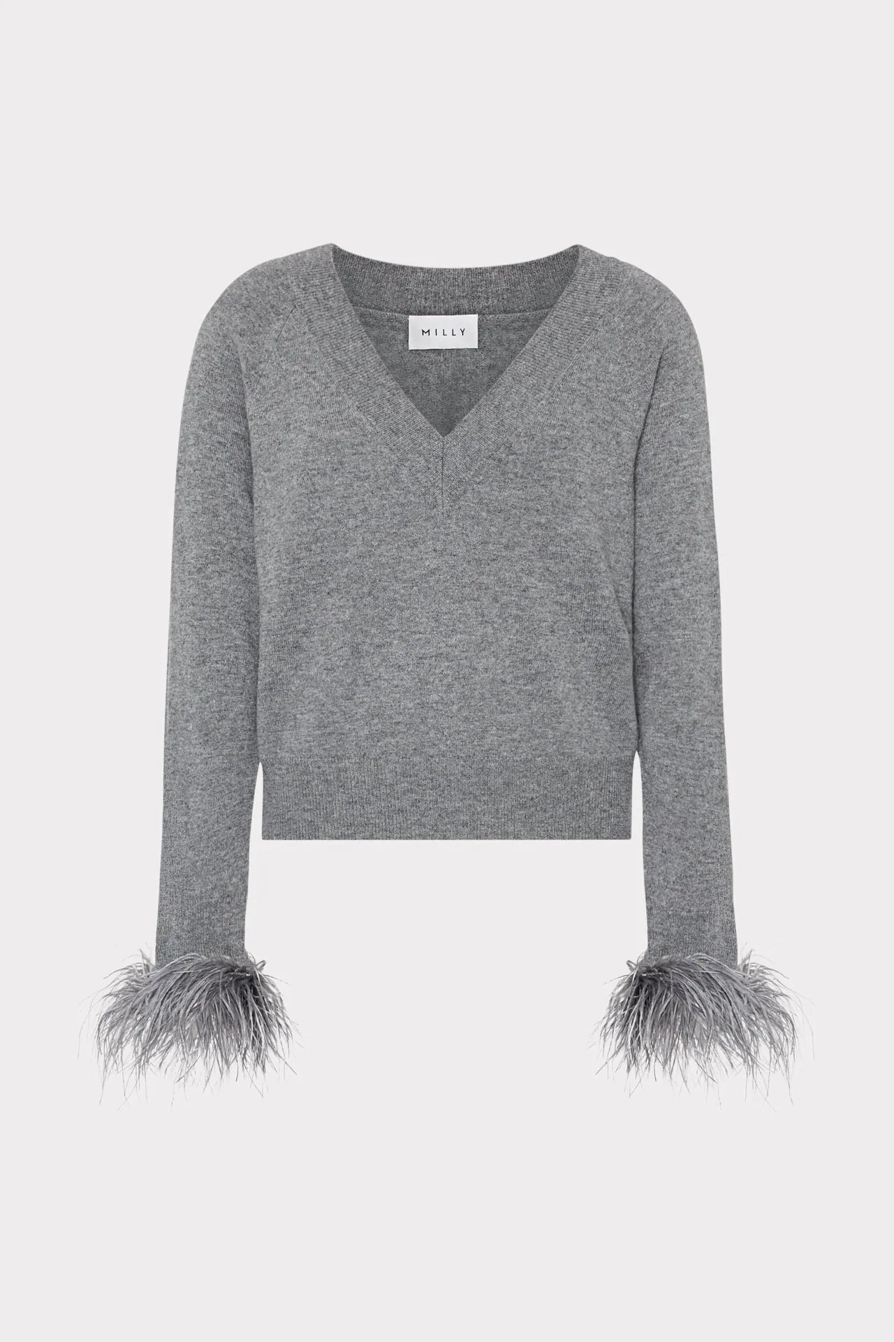 Feather Cuff V-Neck Sweater Cozy Sweatshirt Garment Washed Softness