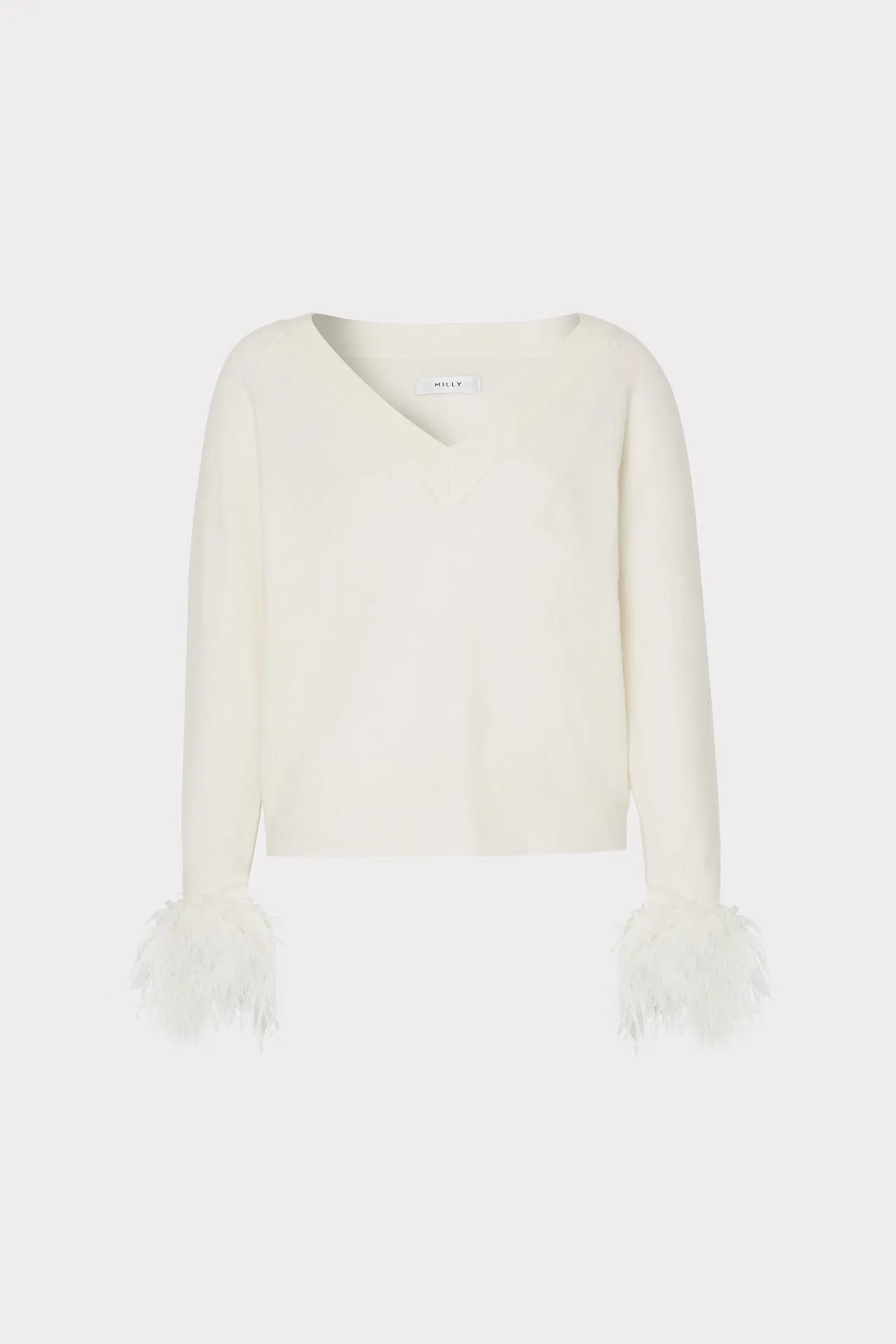 Feather Cuff V-Neck Sweater Lightweight Layering Option