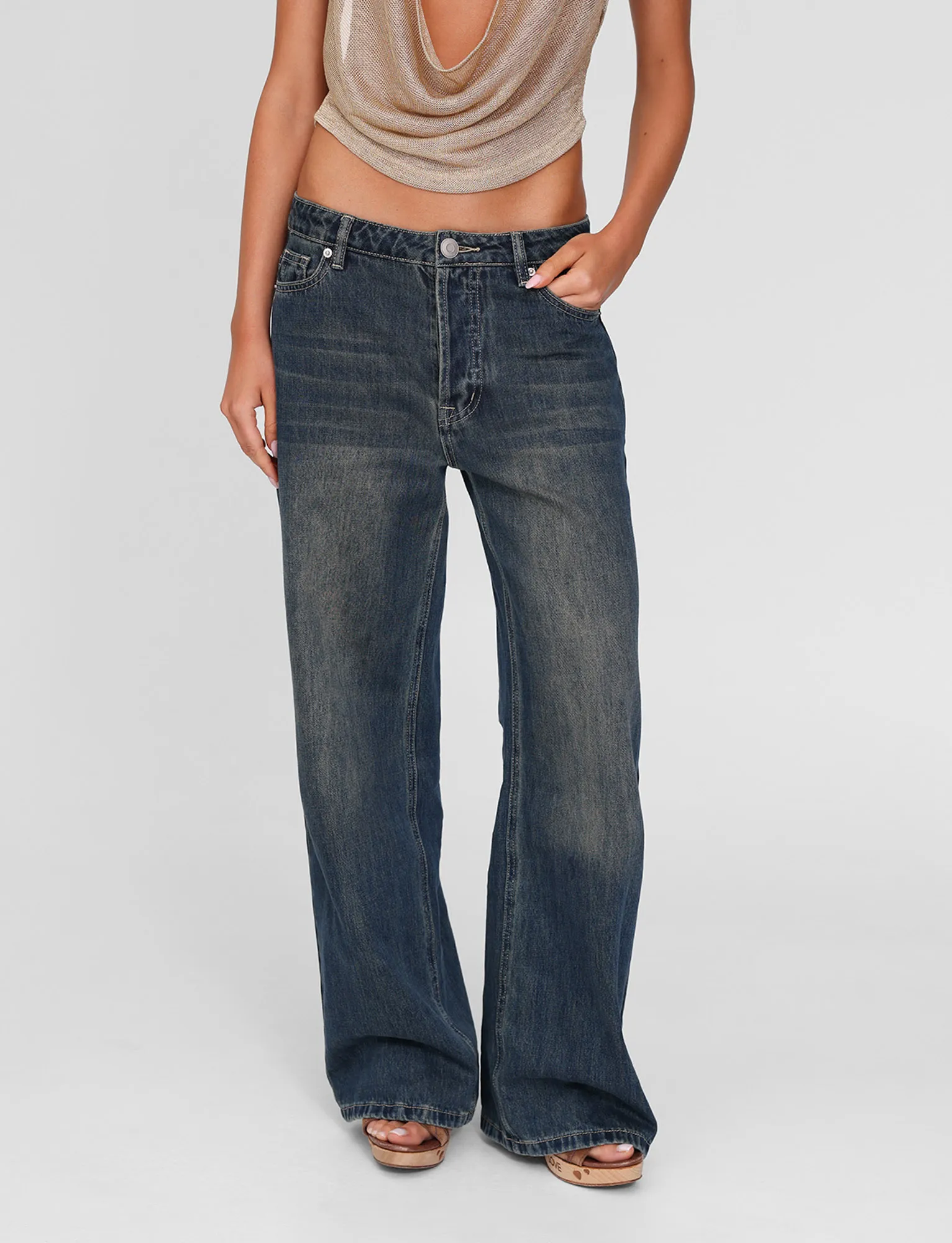 Fashionable Waist Casual Comfort Fit FELIX JEAN - BLUE : MID WASH