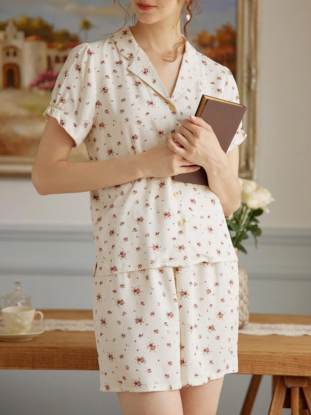 Final SaleLola Floral Printed Pajamas AntiPill Texture