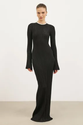 Fine Knit Longsleeve Open Back Maxi Dress - Black Shimmer Light Movement