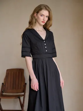 Fiona 100% Cotton Black Midi Dress All-Day Comfort Wear