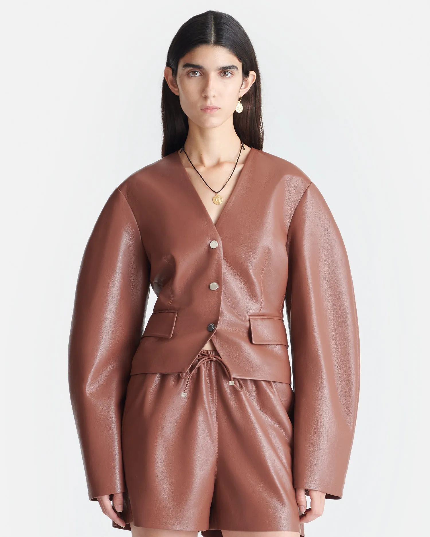 Recycled materials ZeroDistractionWaistband Kiyo - Okobor? Alt-Leather Blazer - Henna