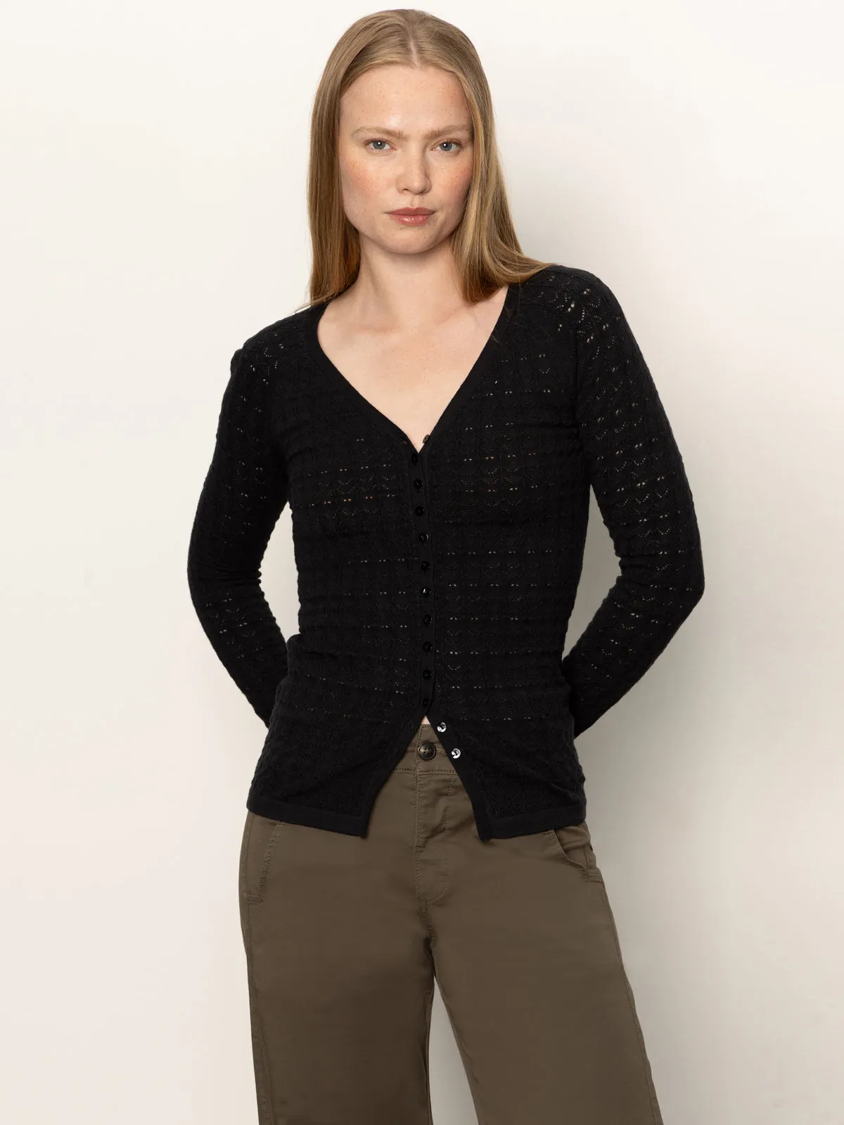 FlexibleElasticatedEdging Fitted Raglan Cardi Black