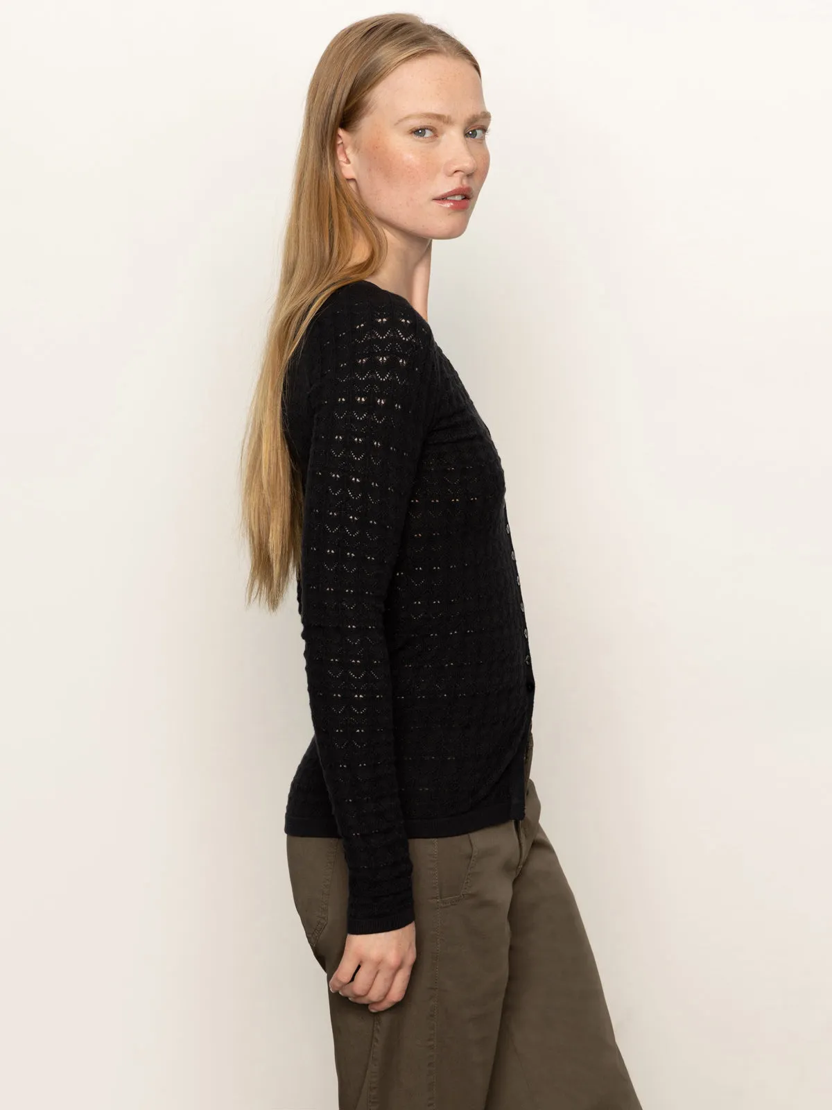 Ventilated Channel Design Fitted Raglan Cardi Black