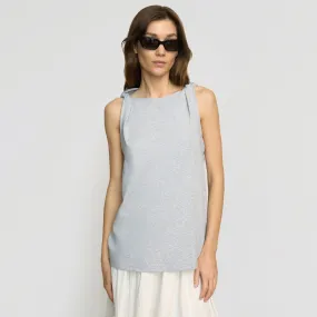 Catrina Twist-Shoulder Sleeveless Tee Layered Panel Design Ribbed Trim