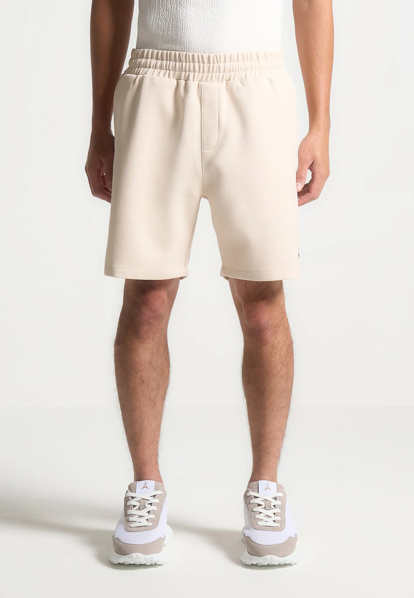 Eiffel Twill Shorts - Cream Ribbed Hem Fitted Design