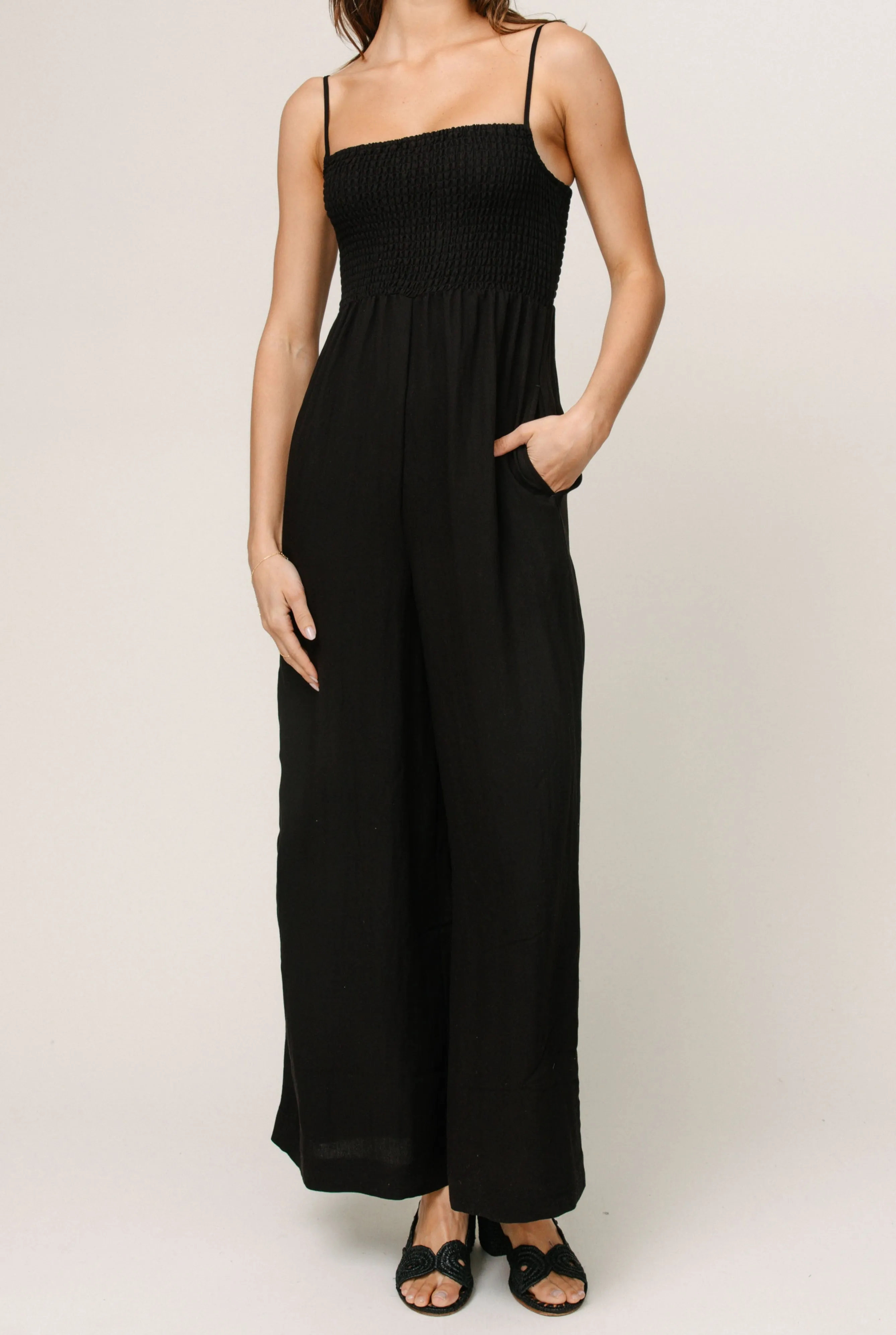 Brushed Inner Layer Ribbed Collar Style Beachside Jumpsuit