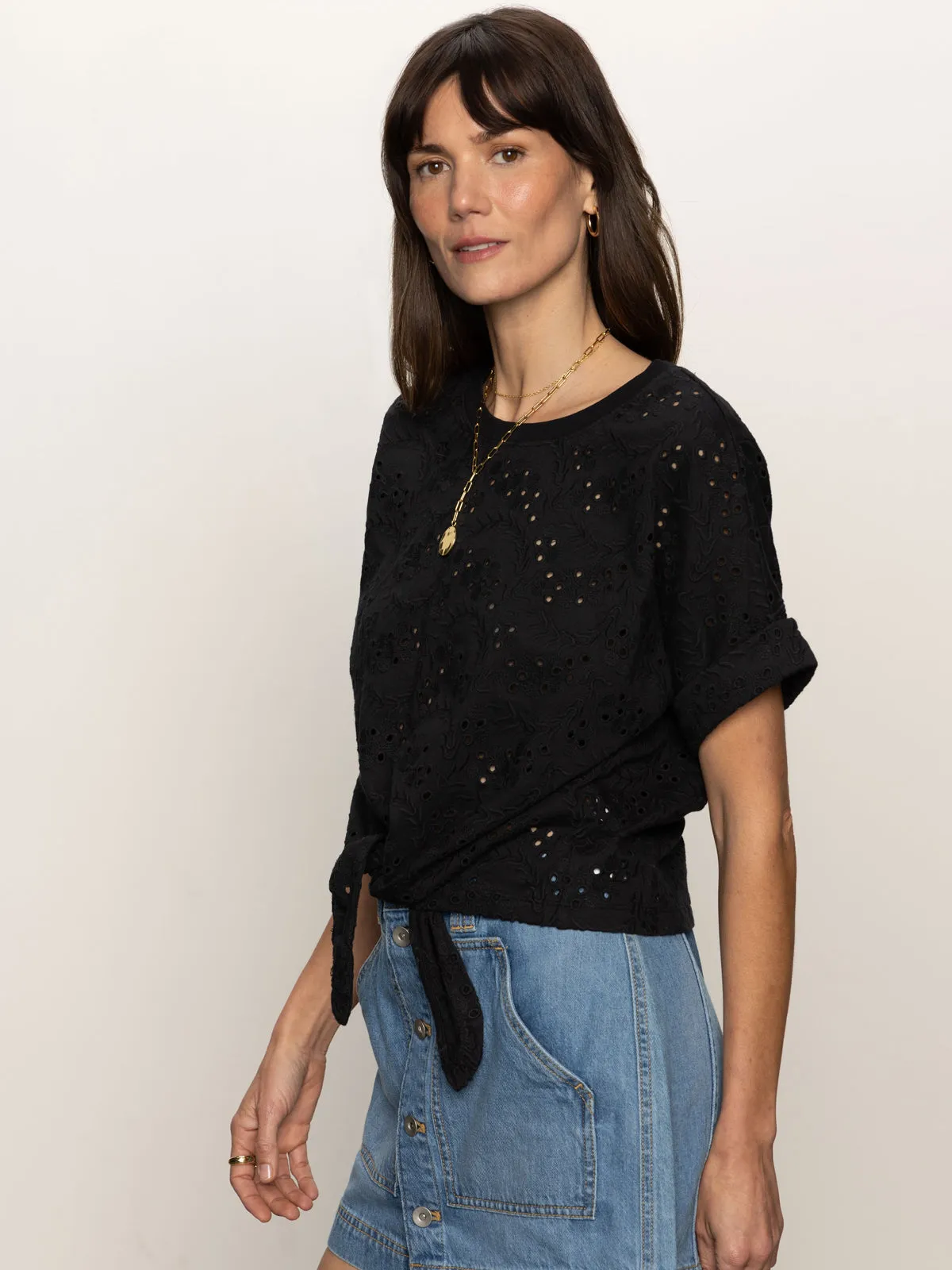 Sporty Chic All Day Eyelet Tee Black