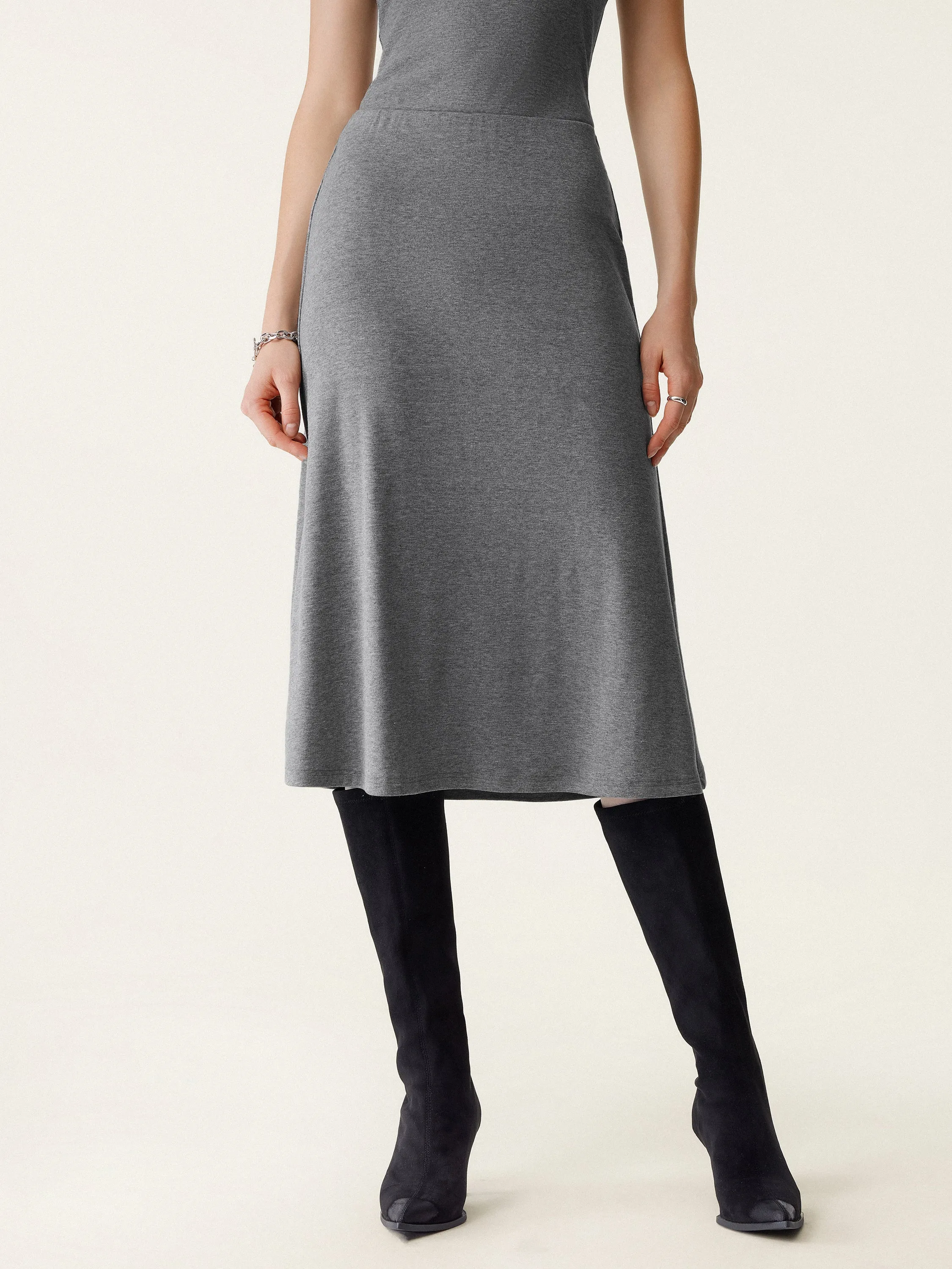 Tear Resistant Design Core Style Soft Thermal Pull-On Midi Skirt