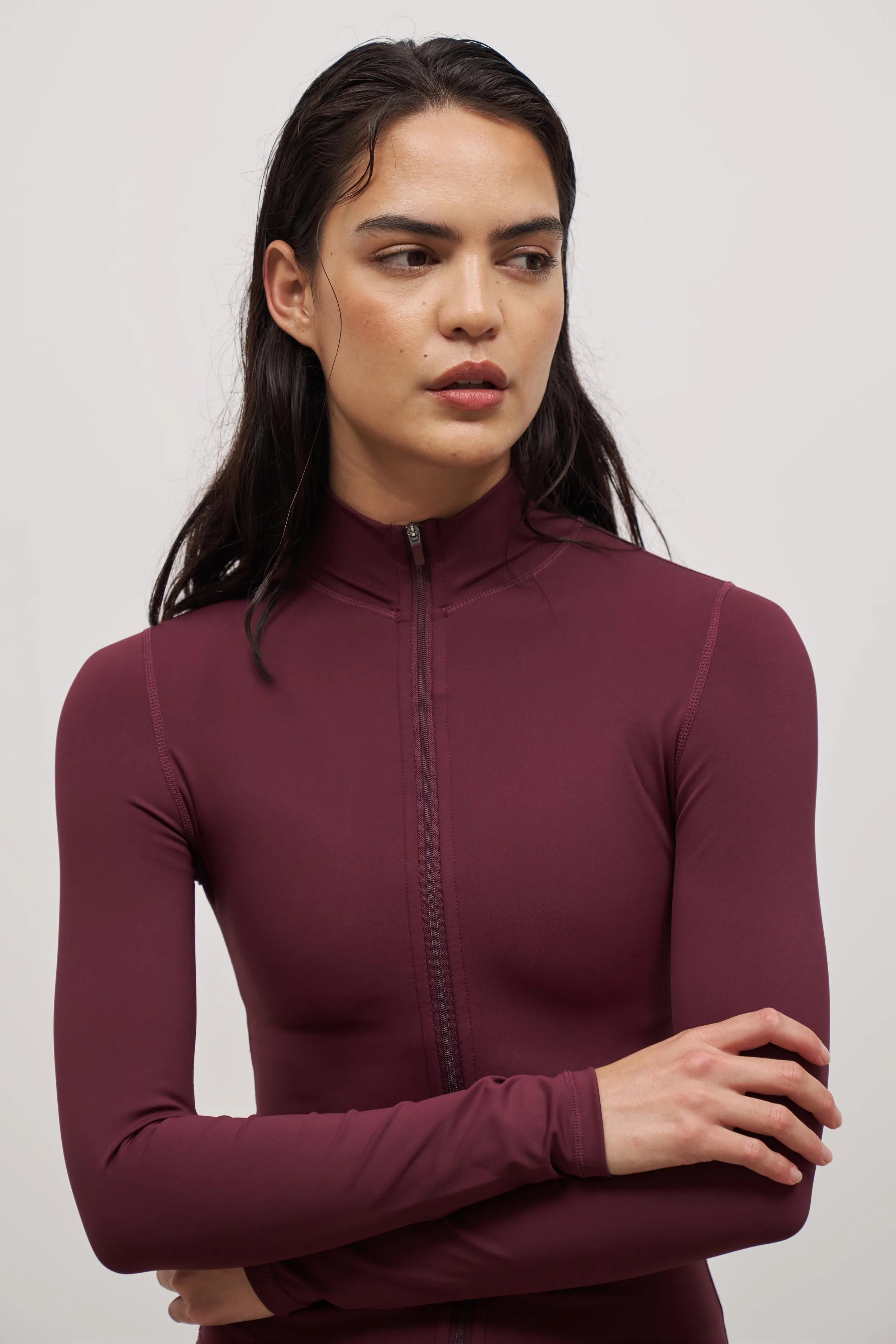 Base Sculpting Zip Up Jacket - Merlot product dancing suitability Urban Edge