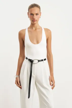 Scoop Neck Racer Bodysuit - White EcoFriendly Dye