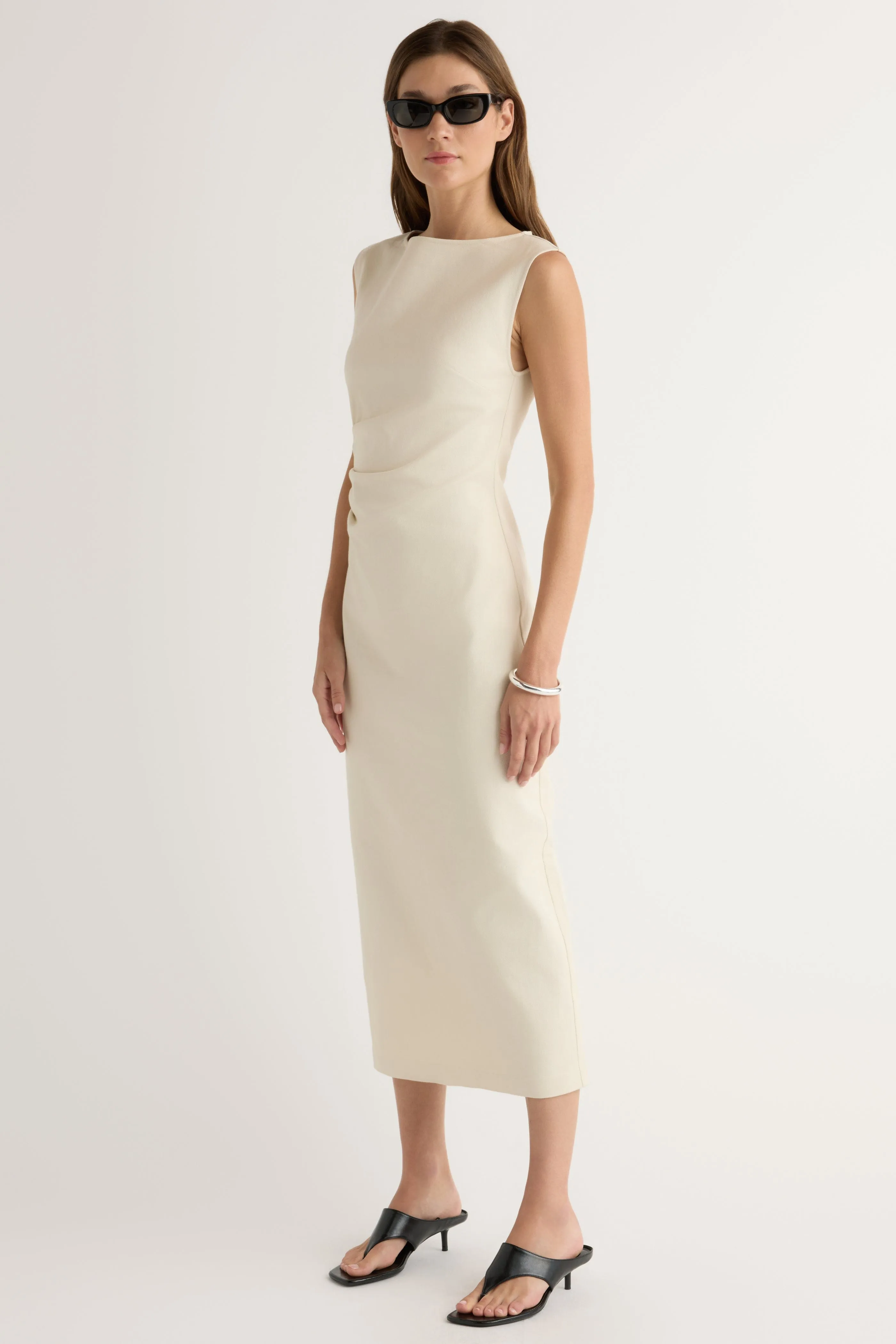 Refined touch Seasonal Style Inari Cotton Twill Boat-Neck Dress